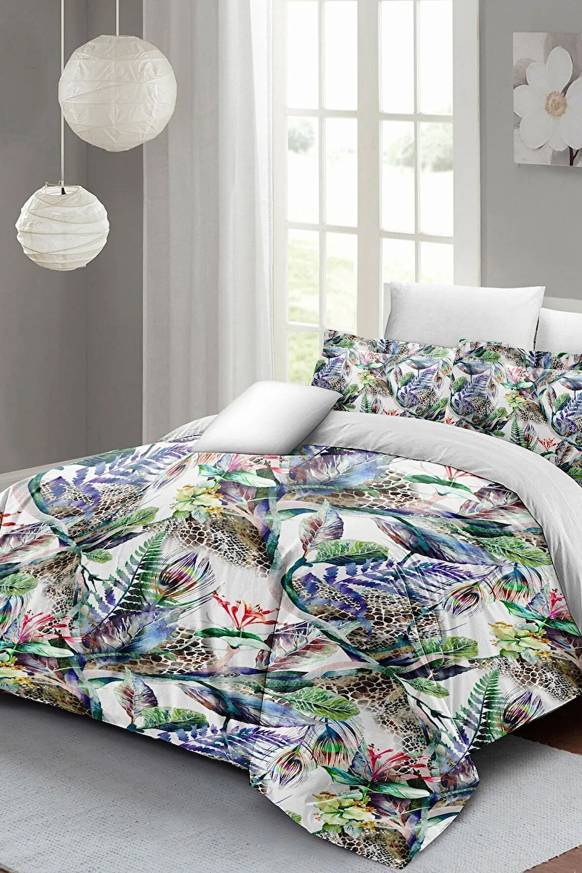 Nevresim Takımı %100 Doğal Pamuk Çift Kişilik 3d Digital Exotic Floral