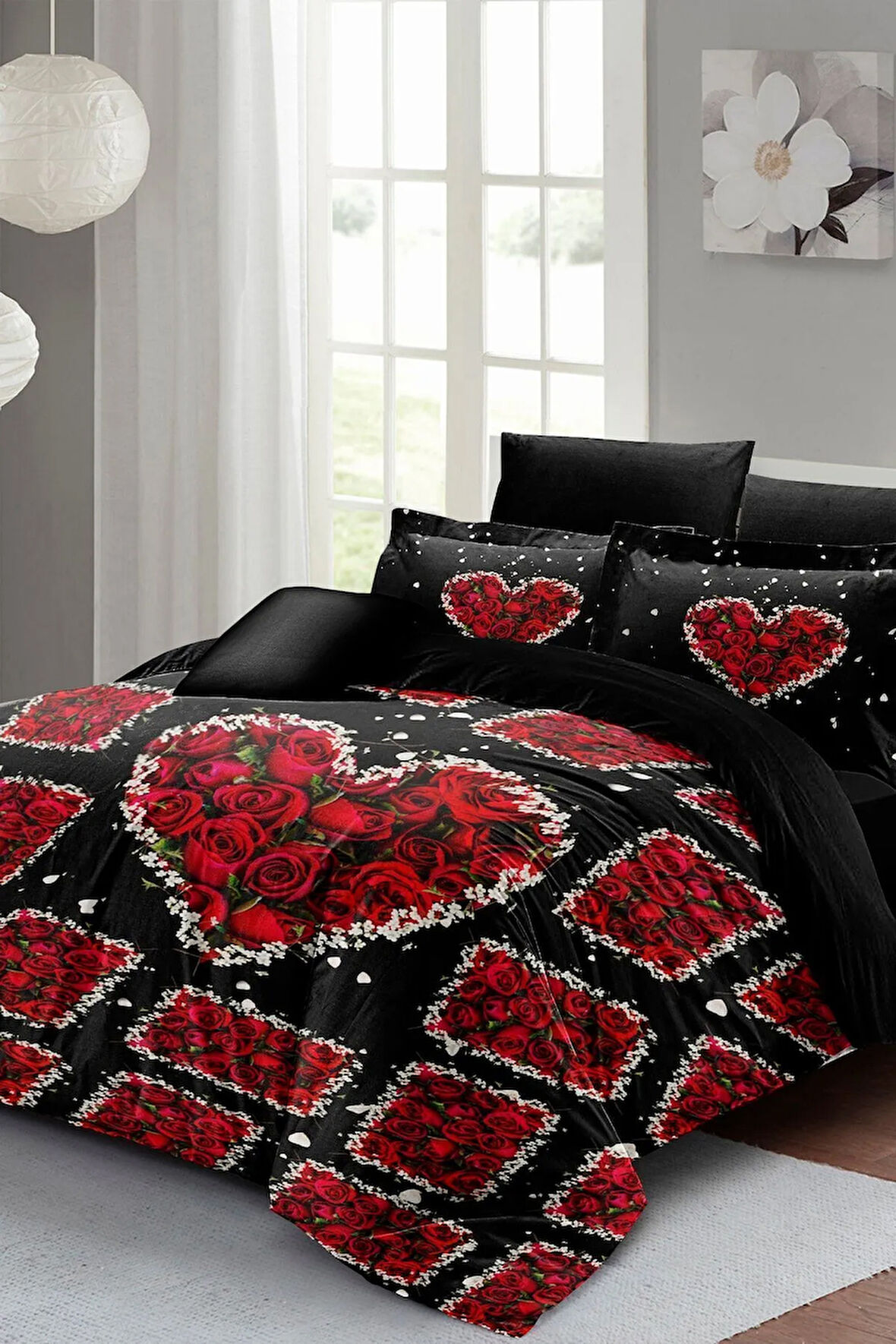Black Roses 3d Pamuk Saten %100 Pamuk Çift Kişilik Nevresim Takımı