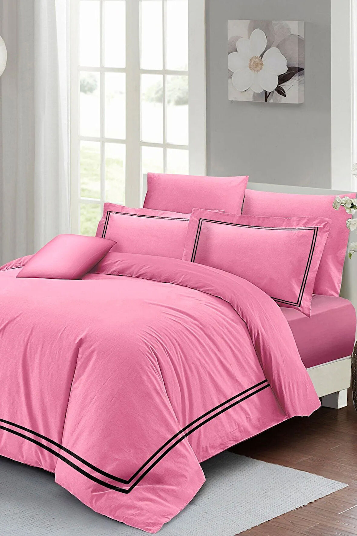 Çift Kişilik Nevresim Takımı Özel Dokuma Luxury Pamuk Saten Pembe