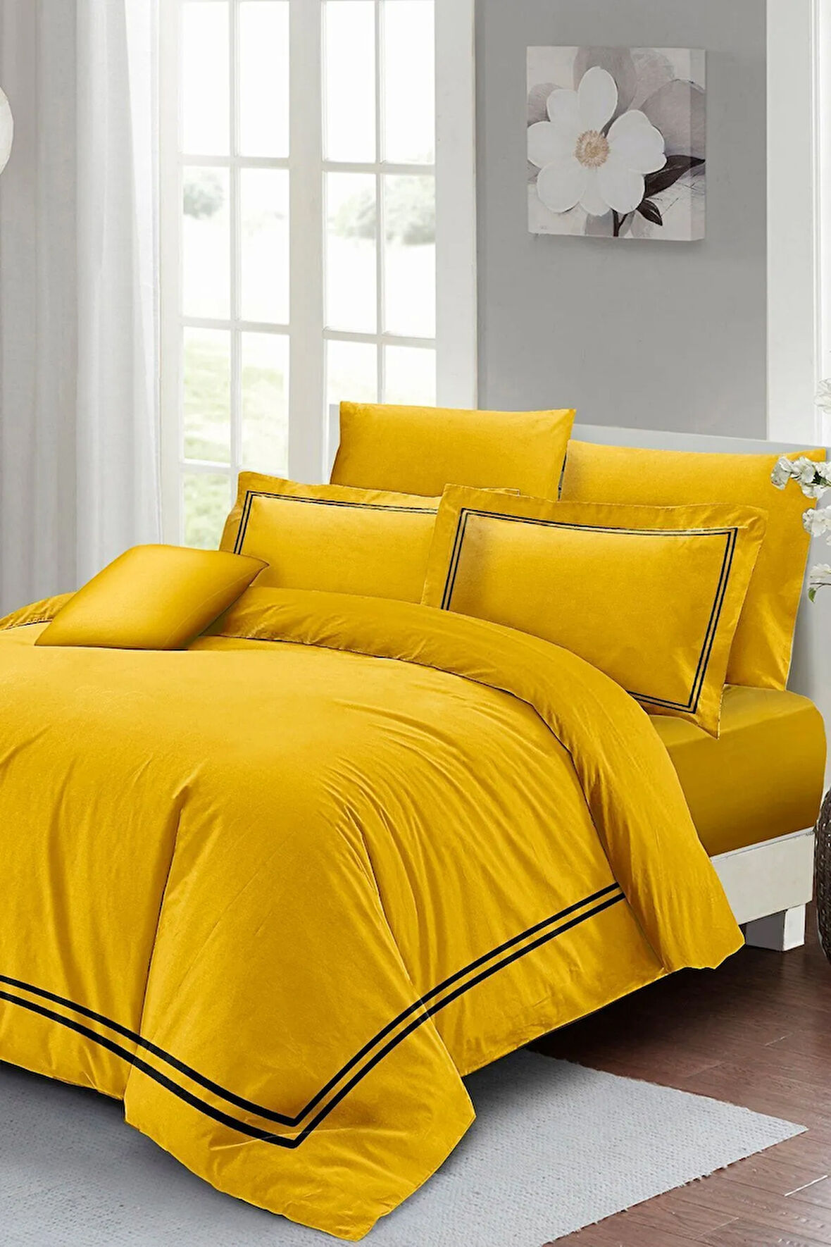 Çift Kişilik Nevresim Takımı Özel Dokuma Luxury Pamuk Saten Sarı