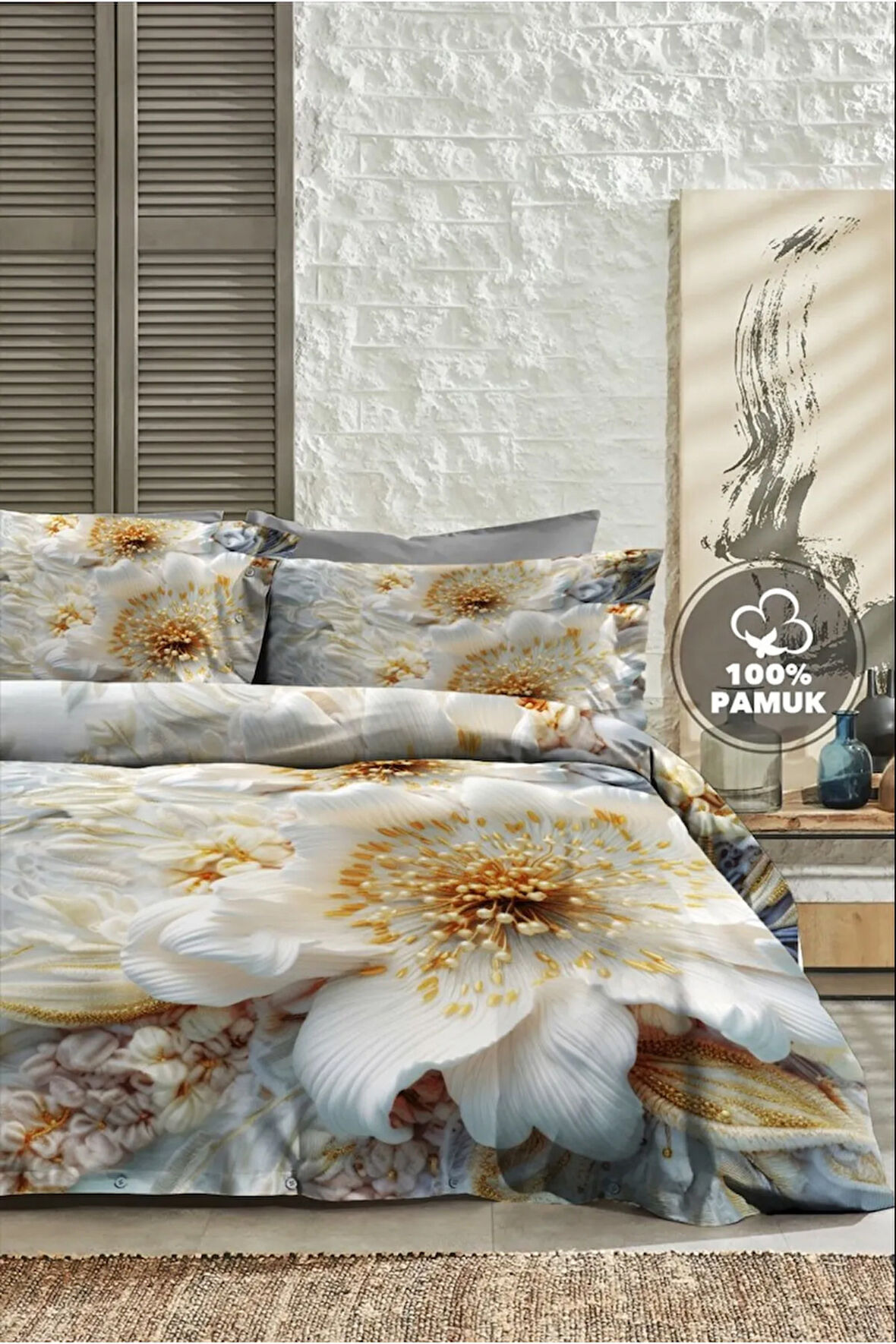 Çift Kişilik Nevresim 5D Tasarım %100 Pamuk Oeko-tex®Sertifikalı Özel Dokuma Orkide Örgüsü