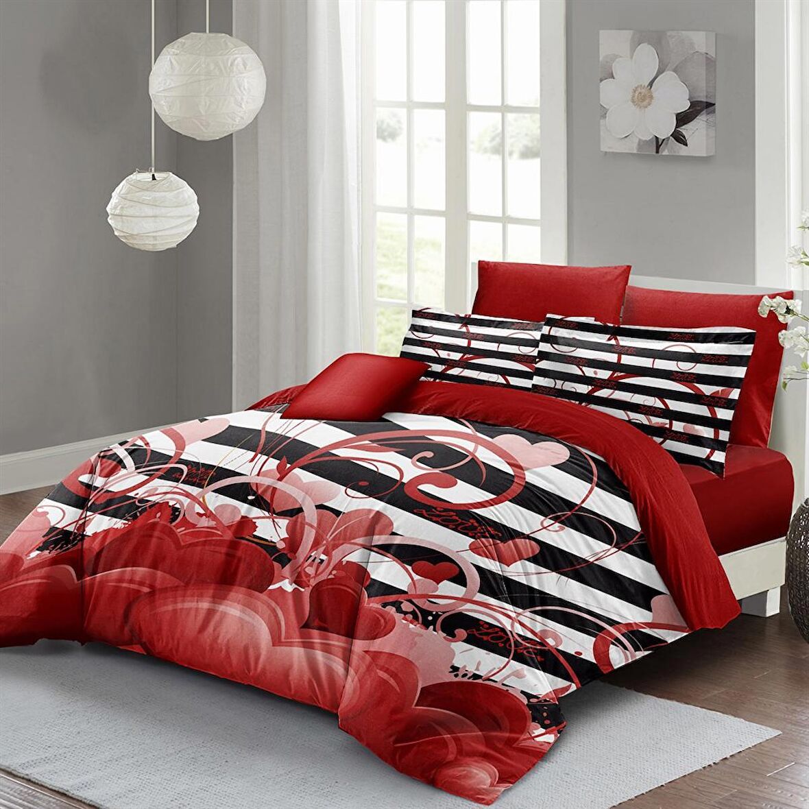 MONOHOME Sevgililer Günü Çift Kişilik Nevresim Takımı %100 Pamuk Saten Fantastic Love
