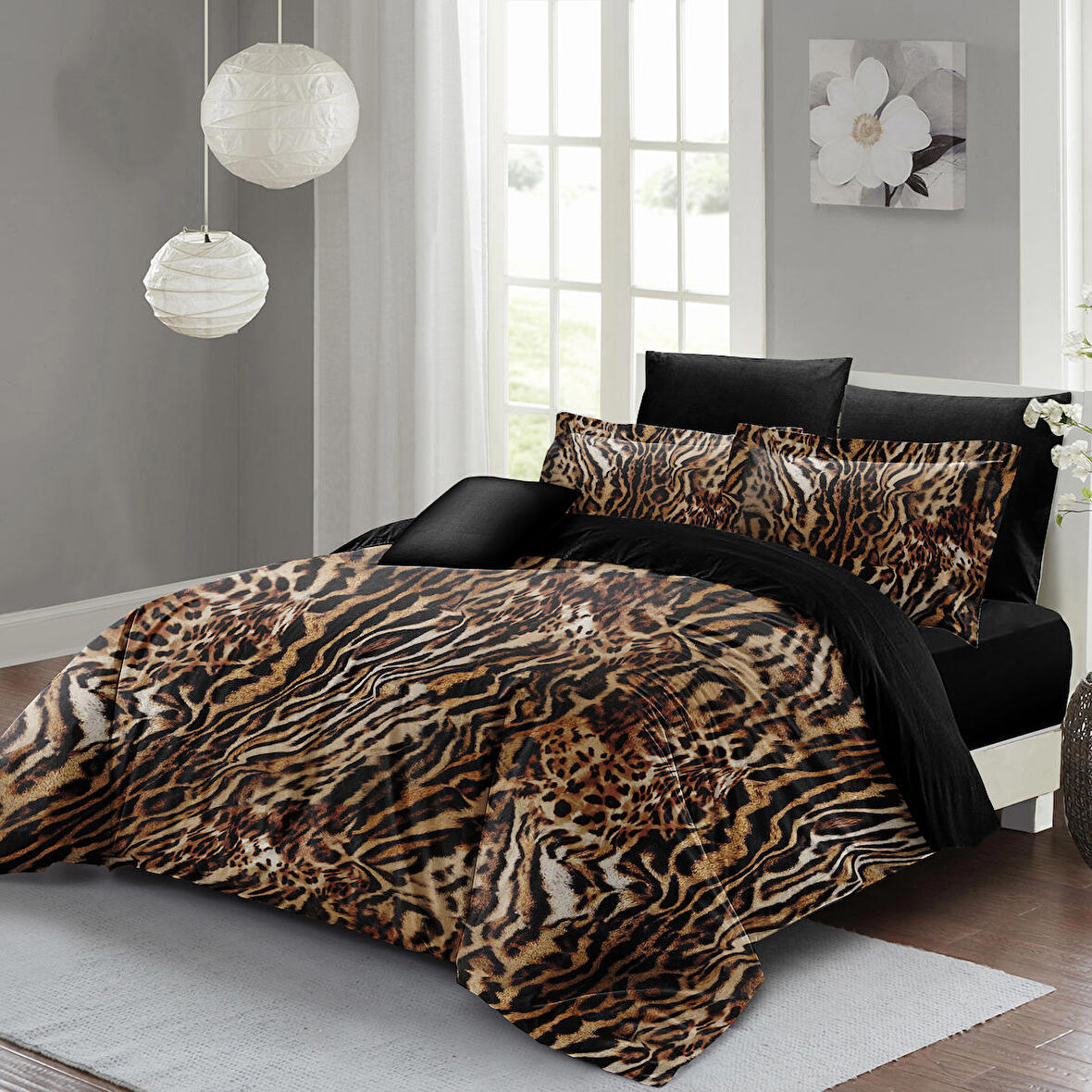 MONOHOME Çift Kişilik Nevresim Takımı Özel Dokuma Pamuk Saten 3d Özel Tasarım Zebra Brown
