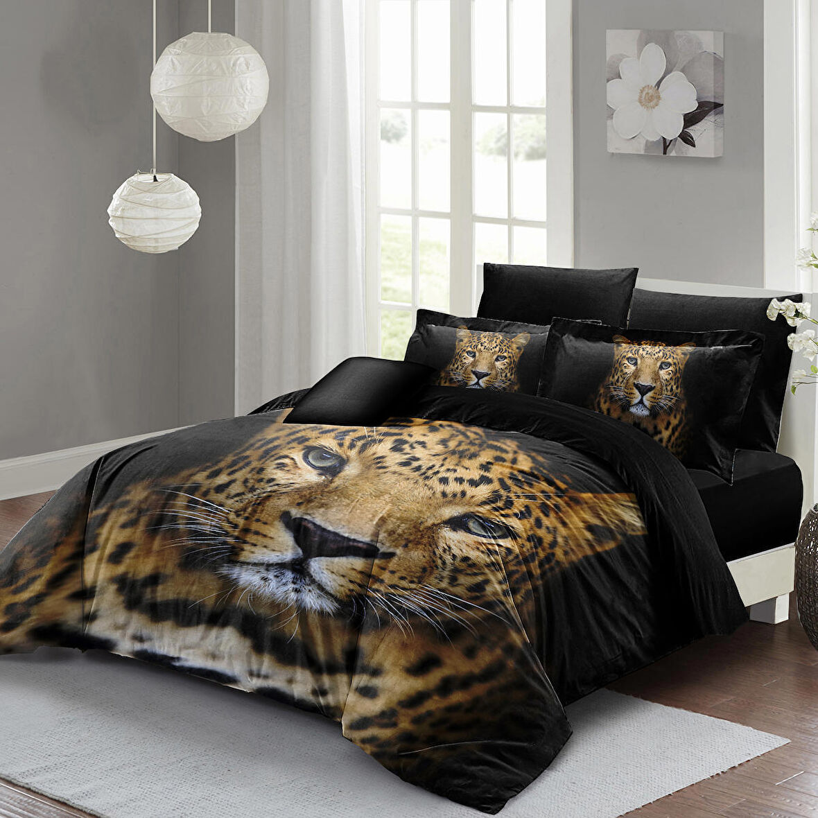 MONOHOME Çift Kişilik Nevresim Takımı Özel Dokuma Pamuk Saten 3d Özel Tasarım Leopard