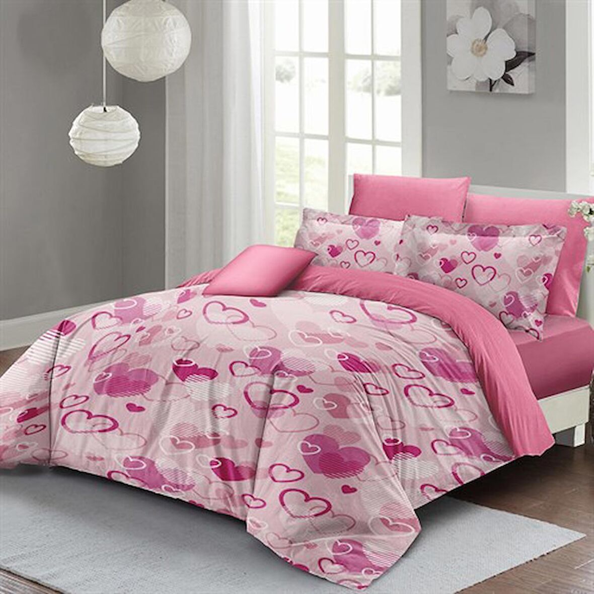 MONOHOME Sevgililer Günü Çift Kişilik Nevresim Takımı %100 Pamuk Saten Stay Pink