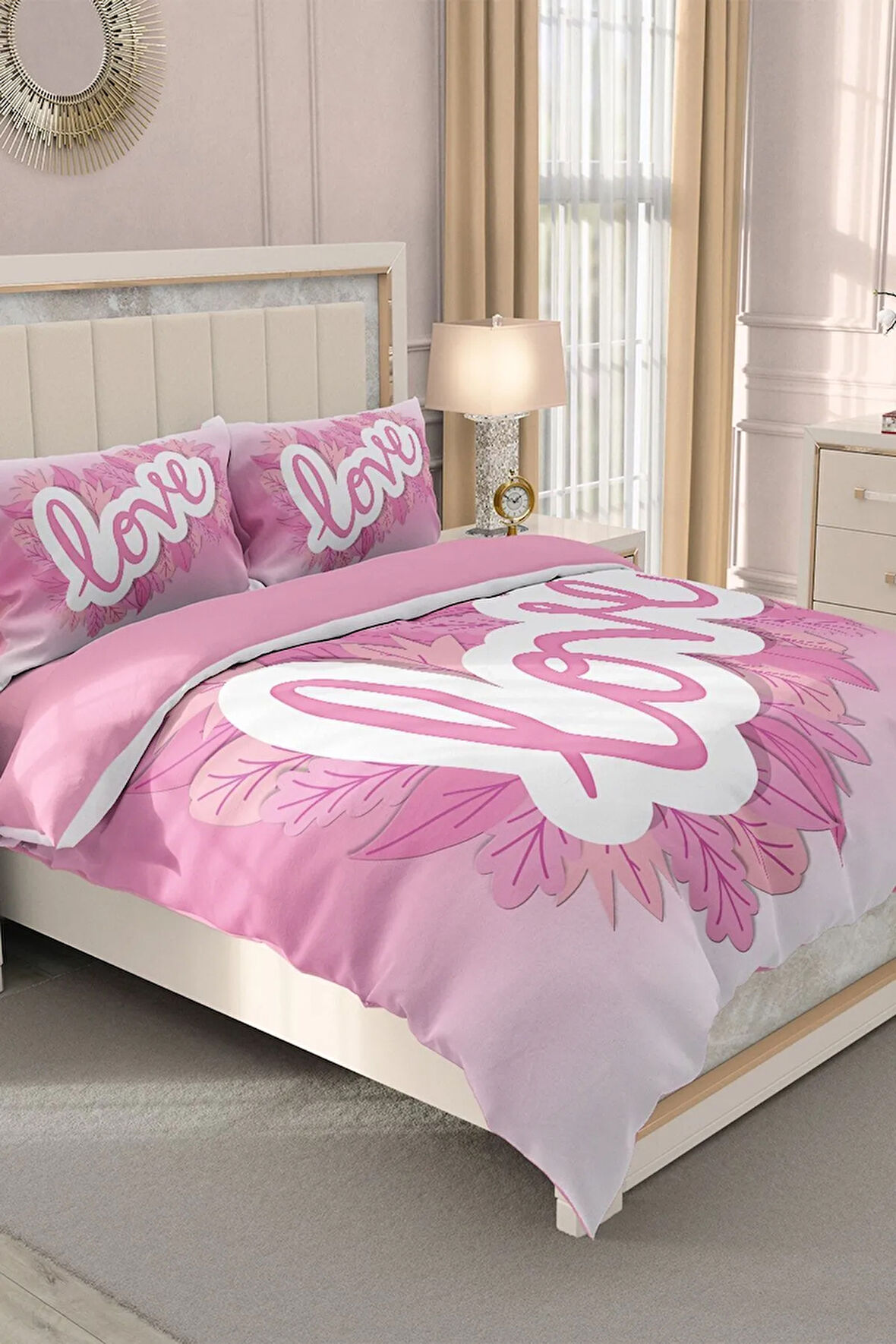 Sevgililer Günü Çift Kişilik Nevresim Takımı%100 Pamuk Saten 3d Aşkıma Özel