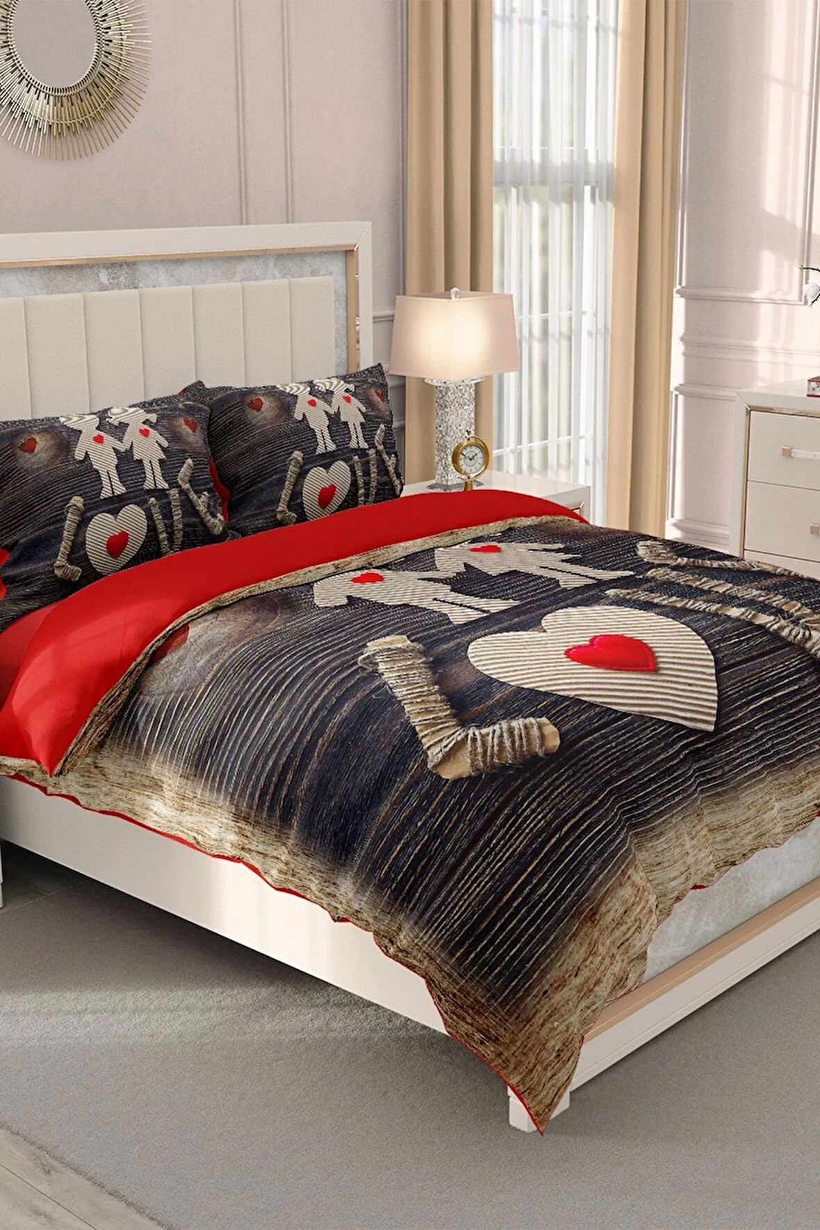 Sevgililer Günü Çift Kişilik Nevresim Takımı%100 Pamuk Saten Sen & Ben