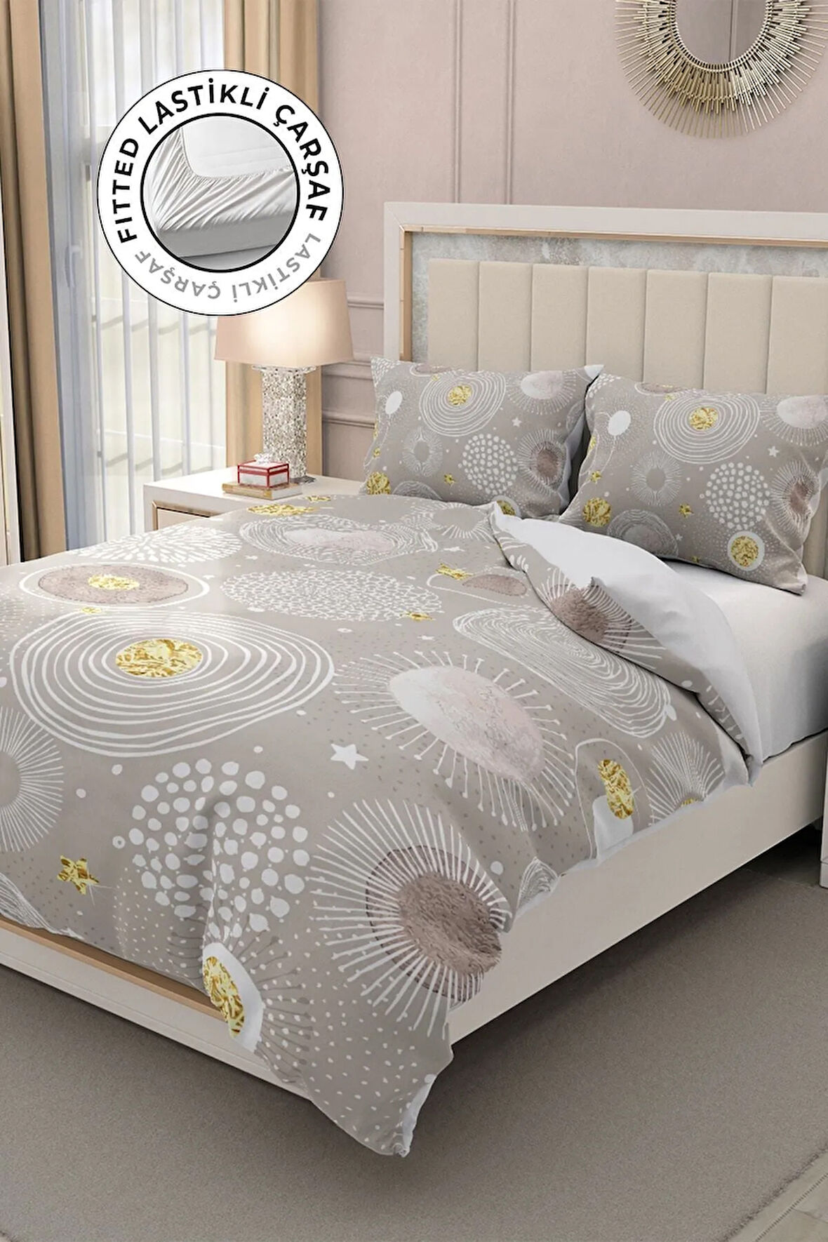 Lastikli Çarşaflı %100 Pamuk Saten Çift Kişilik Nevresim Takımı 3d Relax