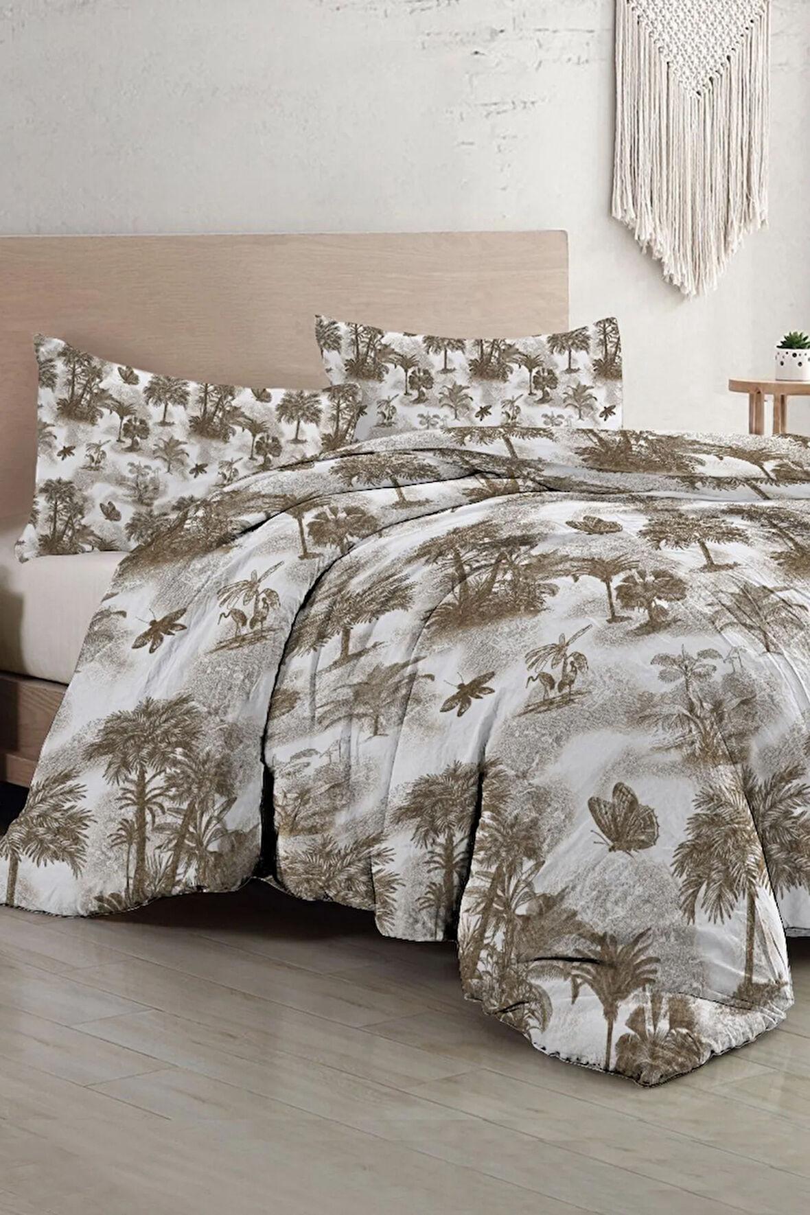 Çift Kişilik Nevresim Takımı Özel Dokuma Pamuk Saten Tuval Koleksiyonu Palm Sephia