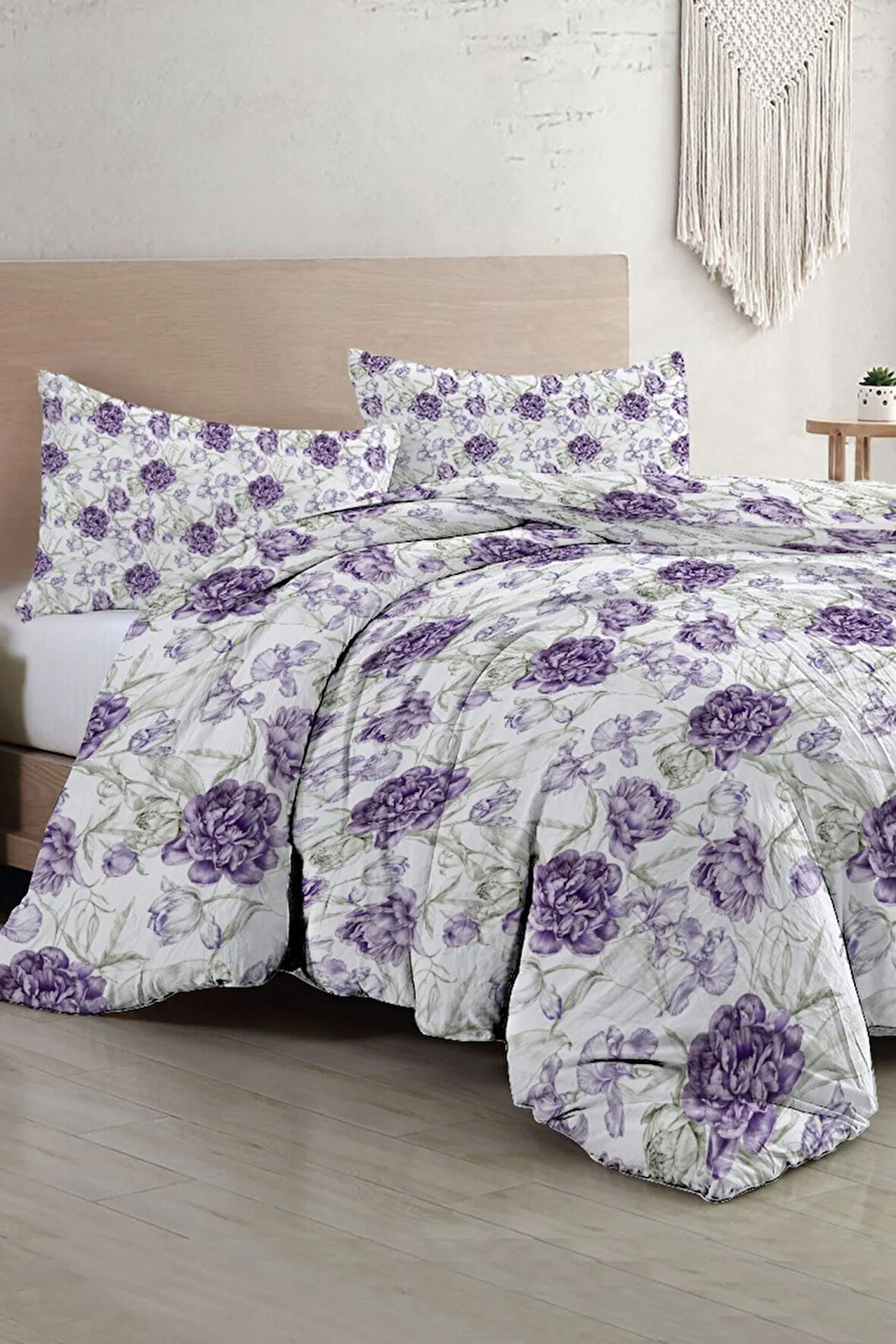 Çift Kişilik Nevresim Takımı Özel Dokuma Pamuk Saten Tuval Koleksiyonu Shadow Flowers Lilac