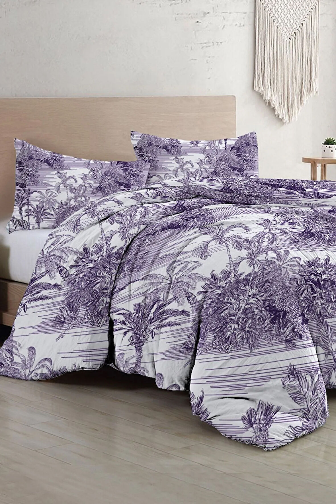 Çift Kişilik Nevresim Takımı Özel Dokuma Pamuk Saten Tuval Koleksiyonu Tropical Island Purple