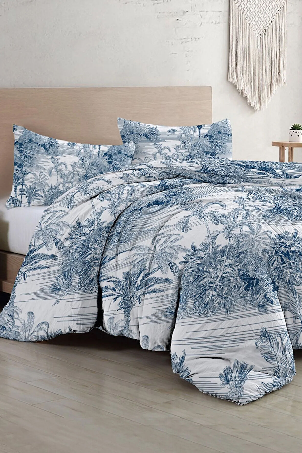 Çift Kişilik Nevresim Takımı Özel Dokuma Pamuk Saten Tuval Koleksiyonu Tropical Island Indigo