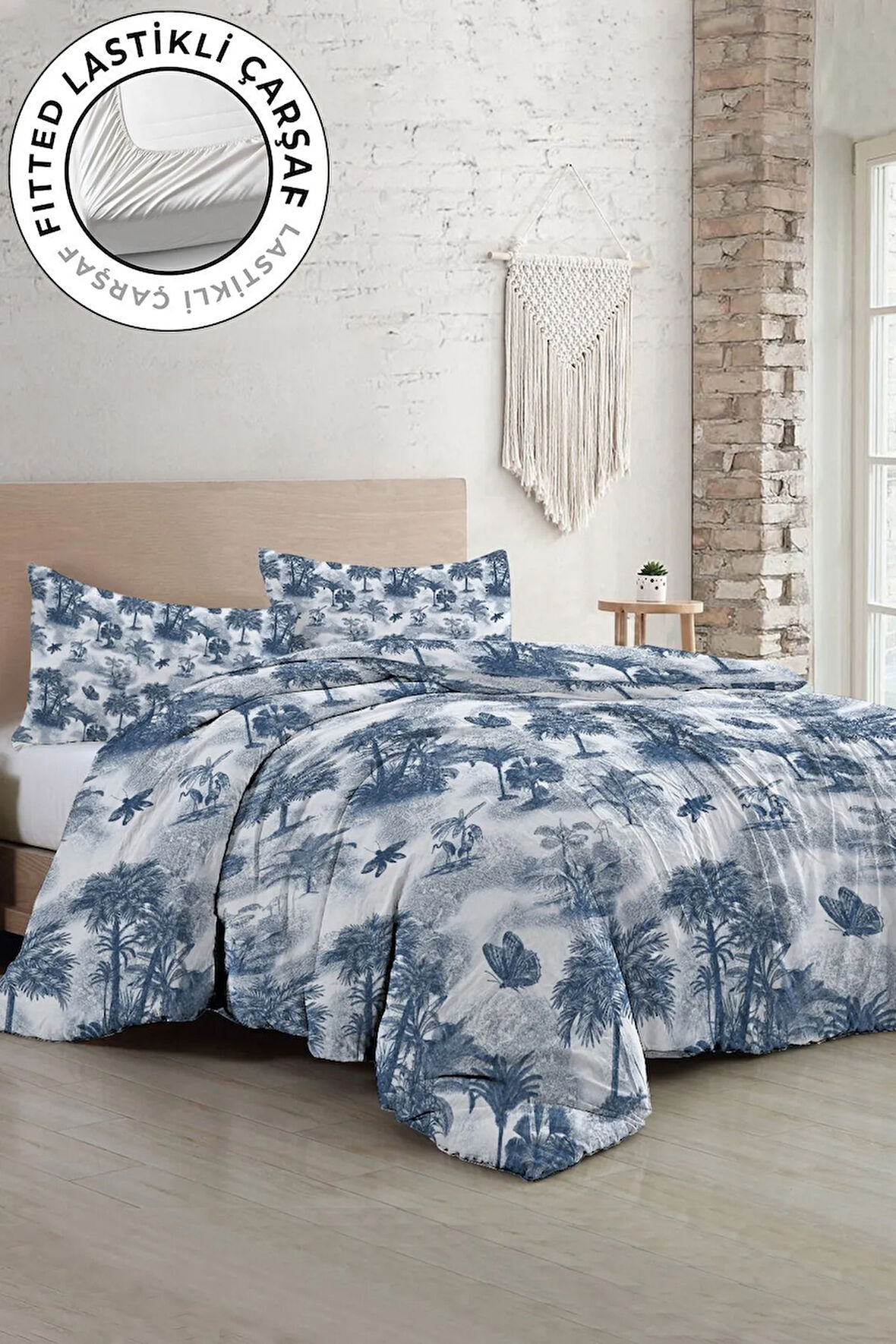 Lastikli Çarşaflı %100 Pamuk Saten Çift Kişilik Nevresim Takımı Tuval Koleksiyonu