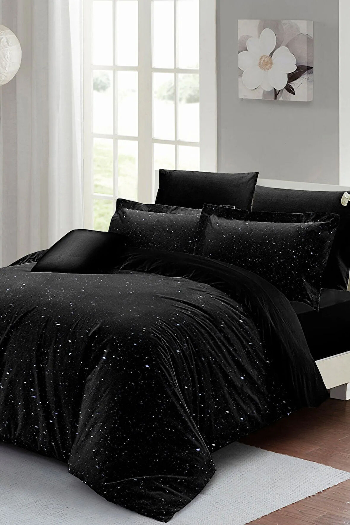 %100 Pamuk-saten Starly Night Lastikli Çarşaflı Çift Kişilik Nevresim Takımı