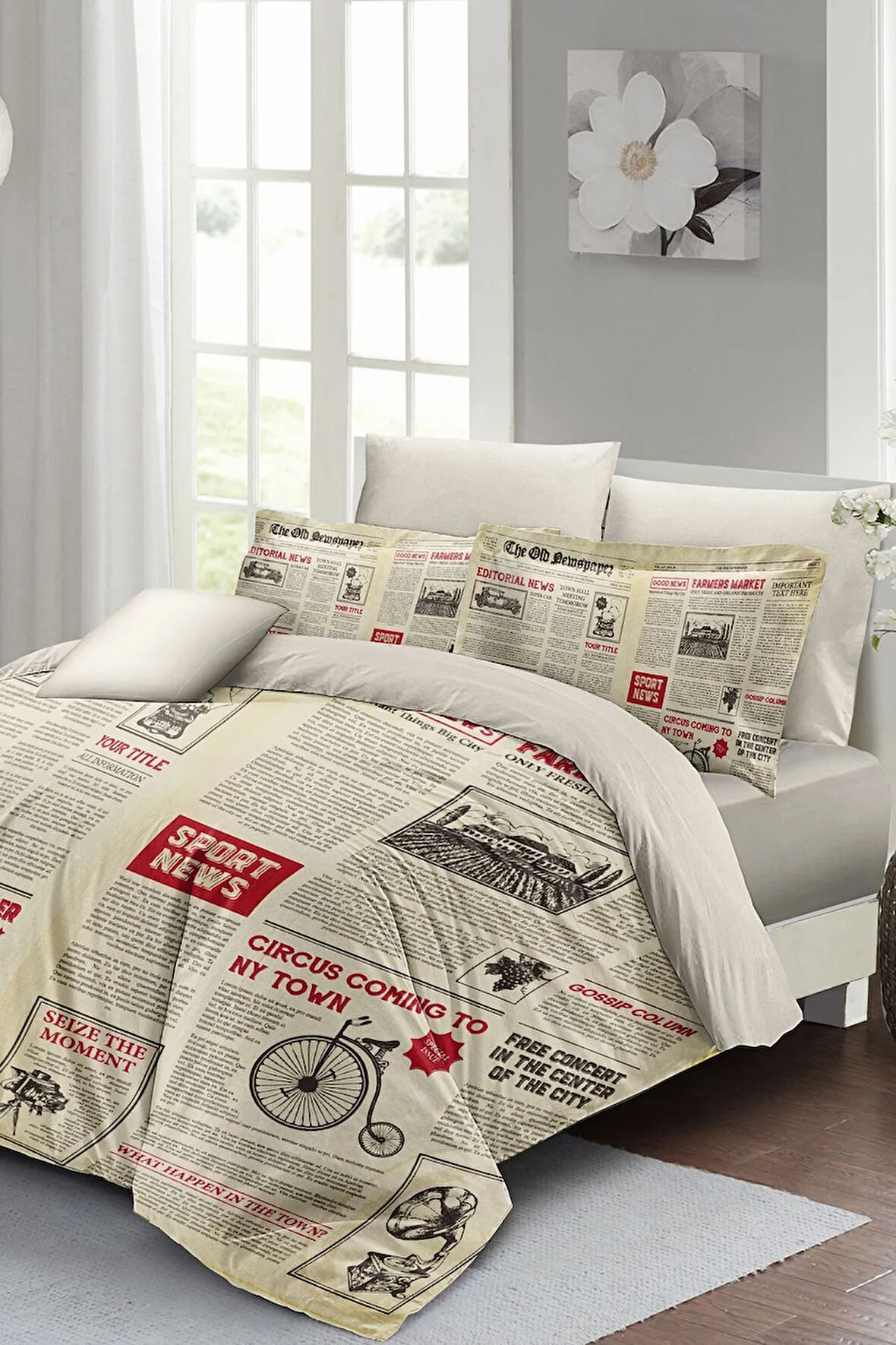 Lastikli Çarşaflı %100 Pamuk Saten Çift Kişilik Nevresim Takımı Advert