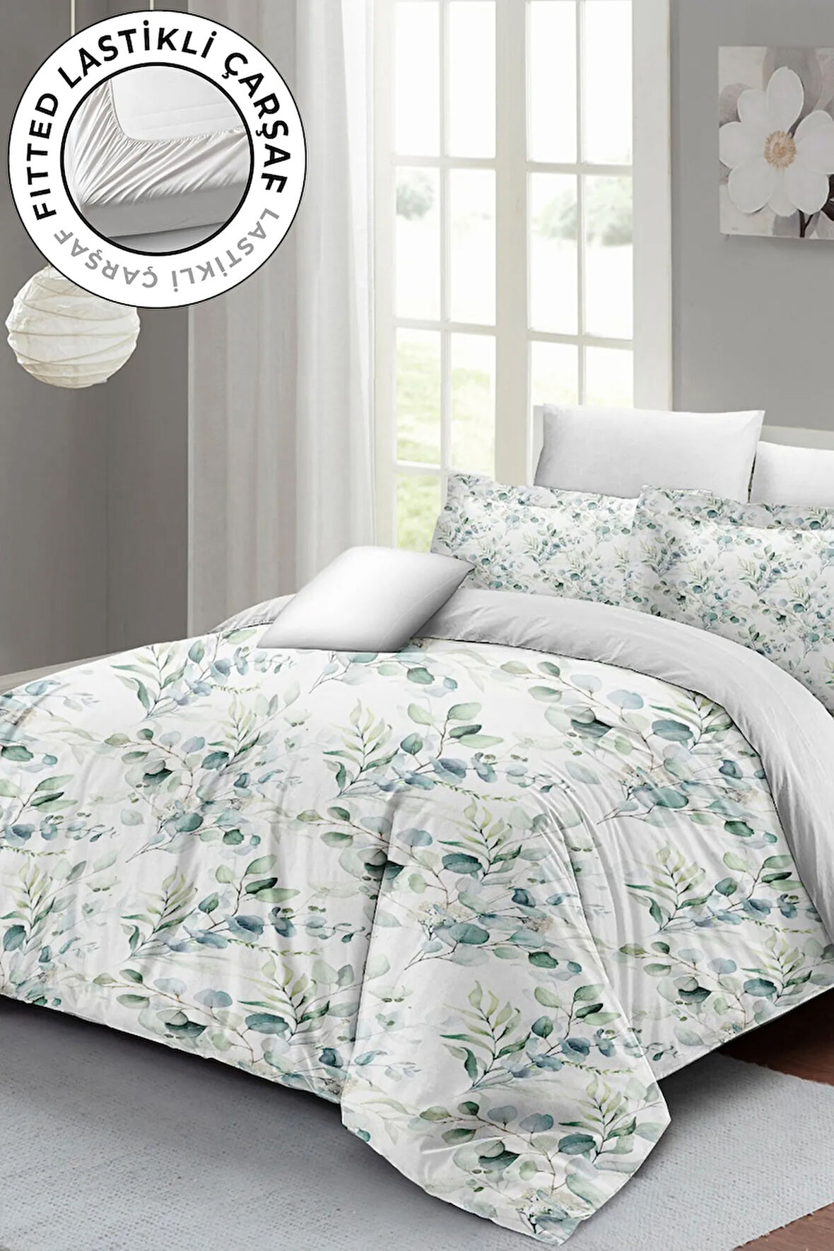 Lastikli Çarşaflı %100 Pamuk Saten Çift Kişilik Nevresim Takımı Organik Natura Luxury