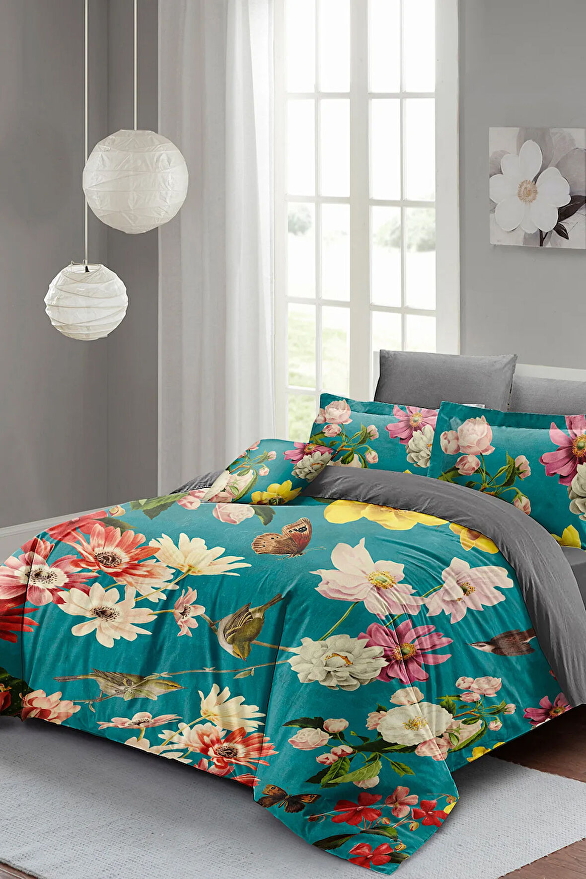 Lastikli Çarşaflı %100 Pamuk Saten Çift Kişilik Nevresim Takımı Rose Mix