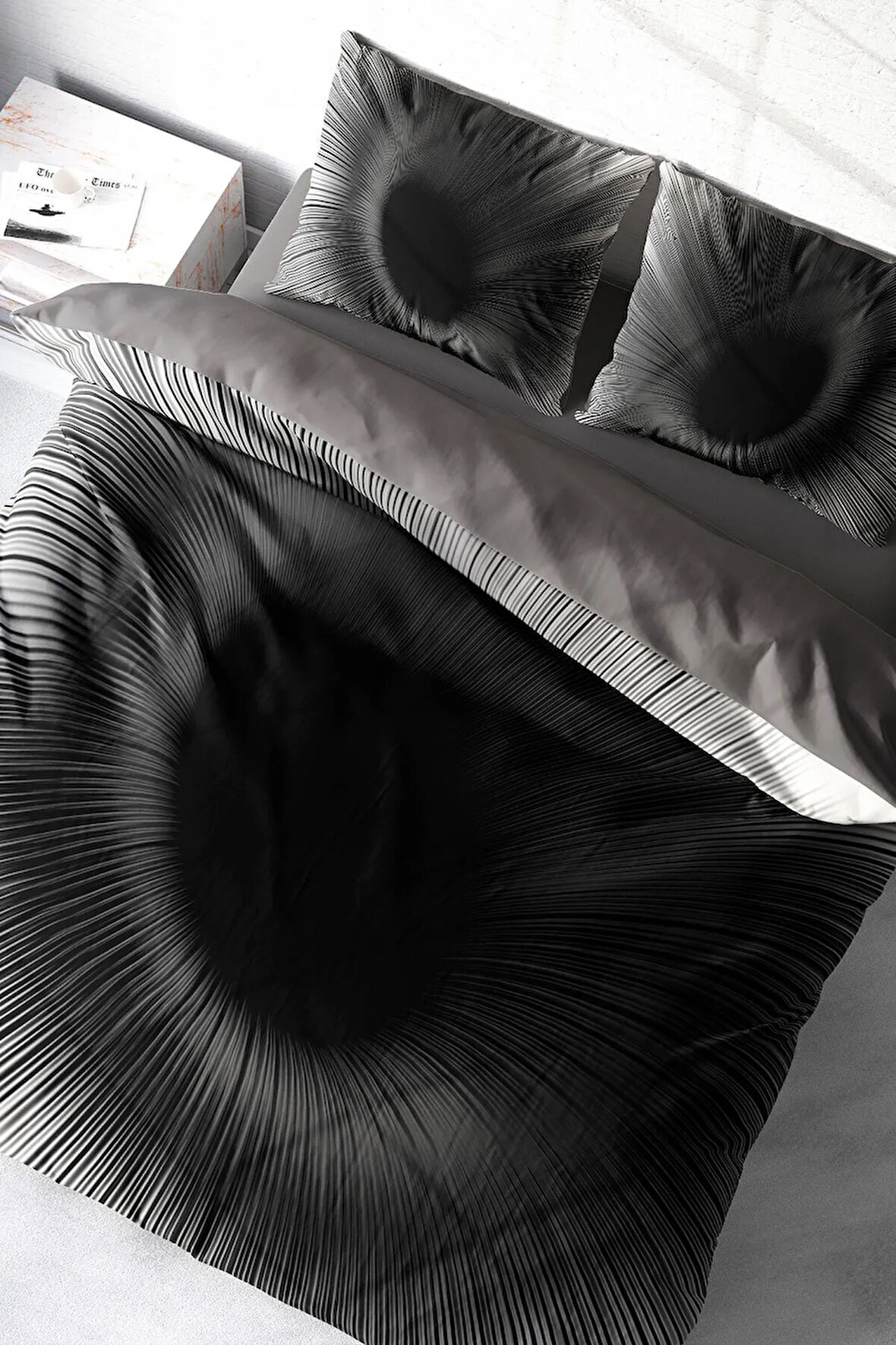 Lastikli Çarşaflı %100 Pamuk Saten Çift Kişilik Nevresim Takımı Gray Wortex