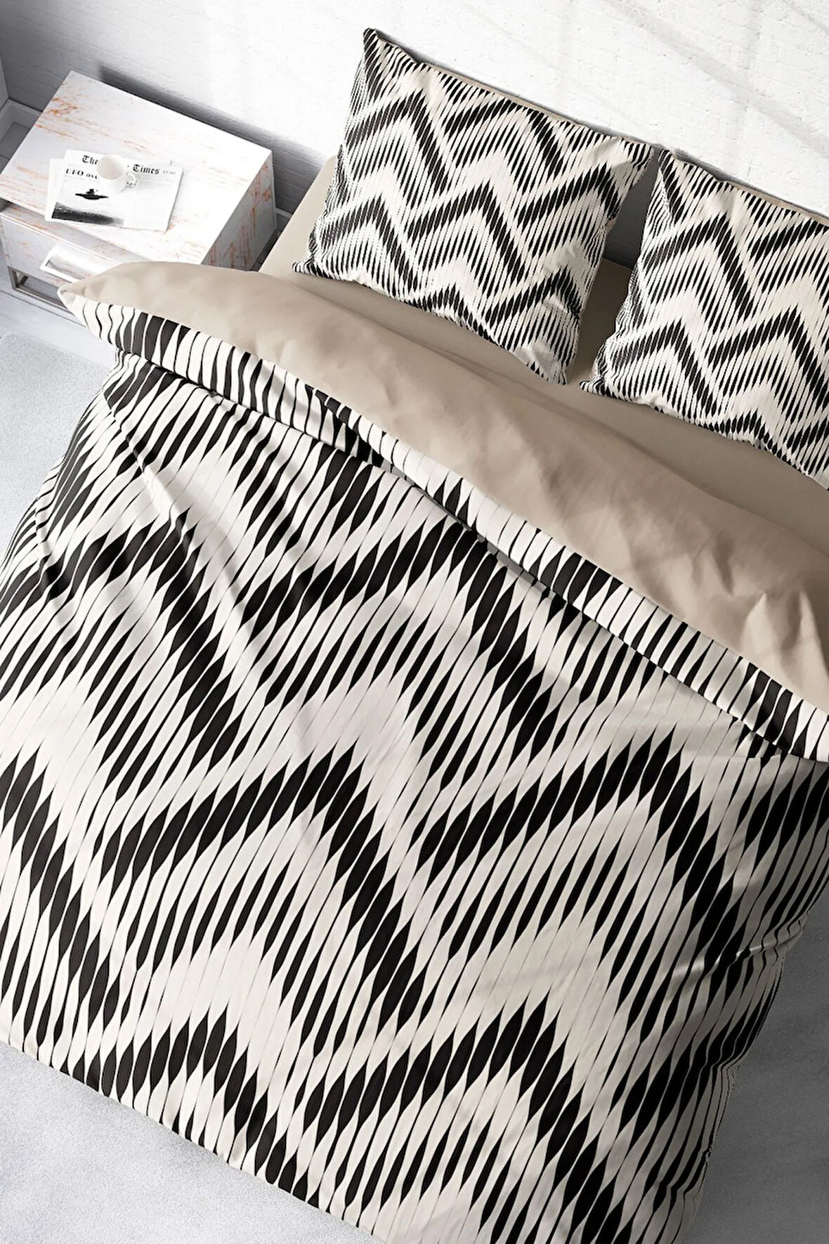 Lastikli Çarşaflı %100 Pamuk Saten Çift Kişilik Nevresim Takımı Örgü1