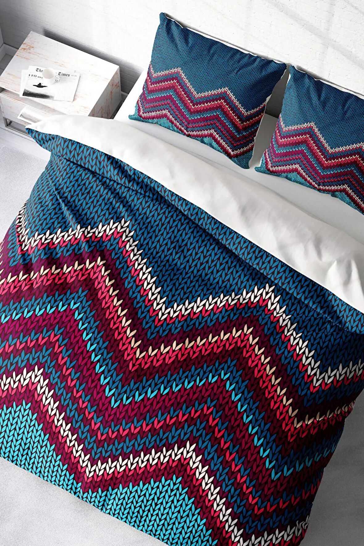 Lastikli Çarşaflı %100 Pamuk Saten Çift Kişilik Nevresim Takımı Örgü