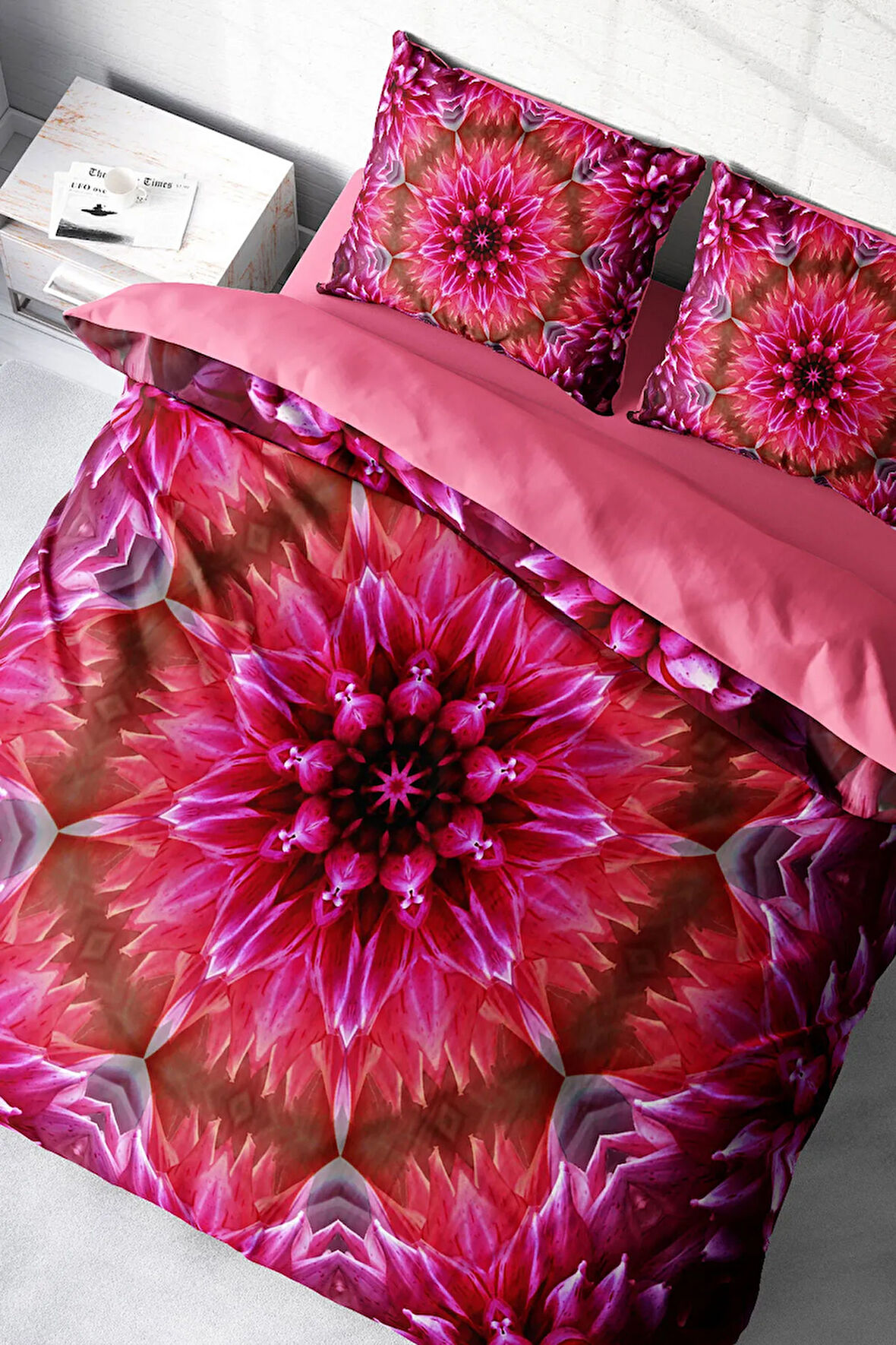 Lastikli Çarşaflı %100 Pamuk Saten Çift Kişilik Nevresim Takımı Mandala 2