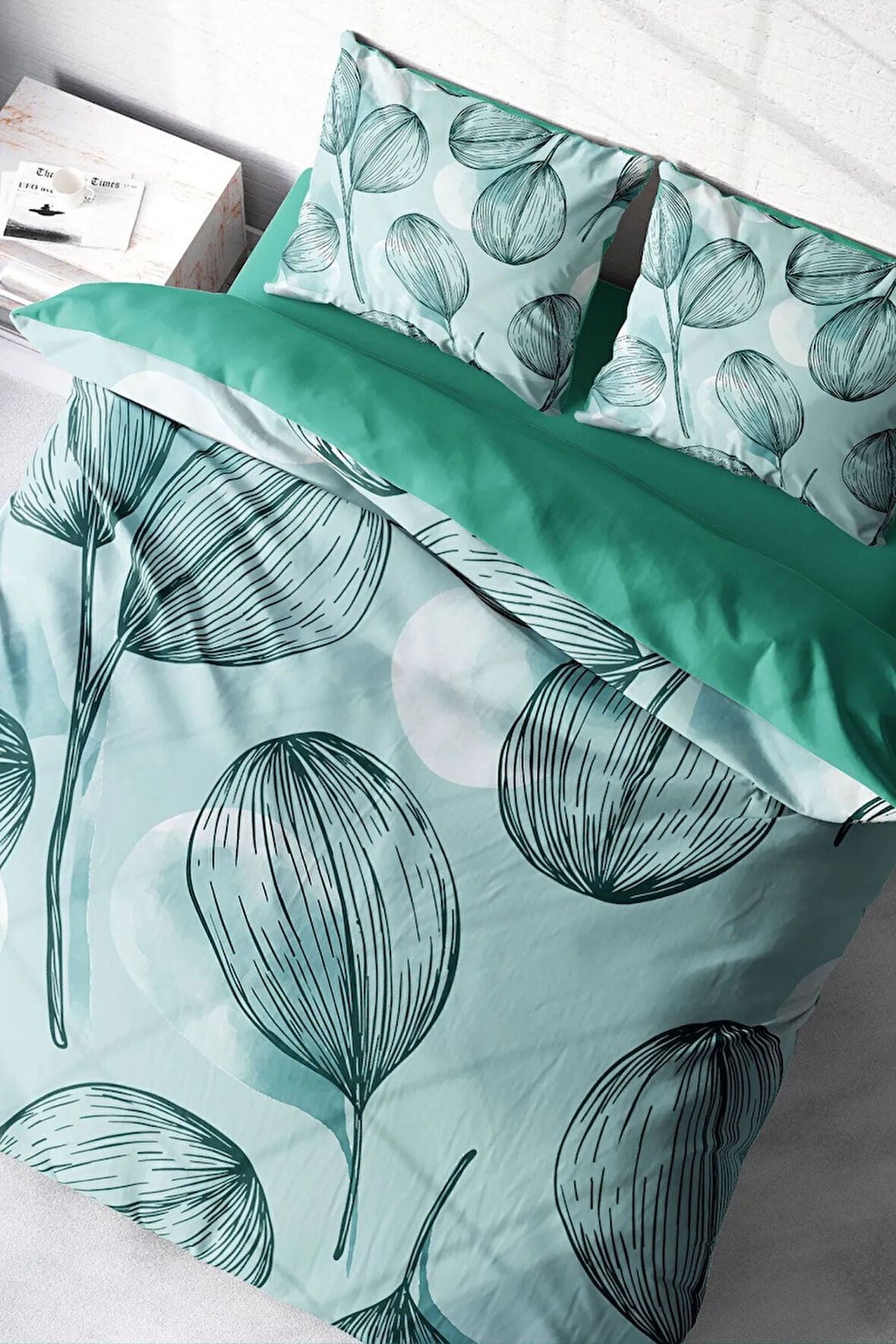 Lastikli Çarşaflı %100 Pamuk Saten Çift Kişilik Nevresim Takımı Baloni