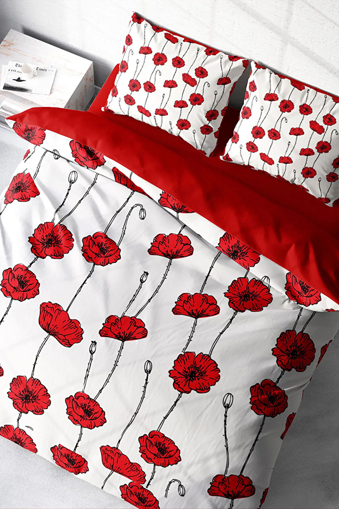 Lastikli Çarşaflı %100 Pamuk Saten Çift Kişilik Nevresim Takımı Gül Goncası