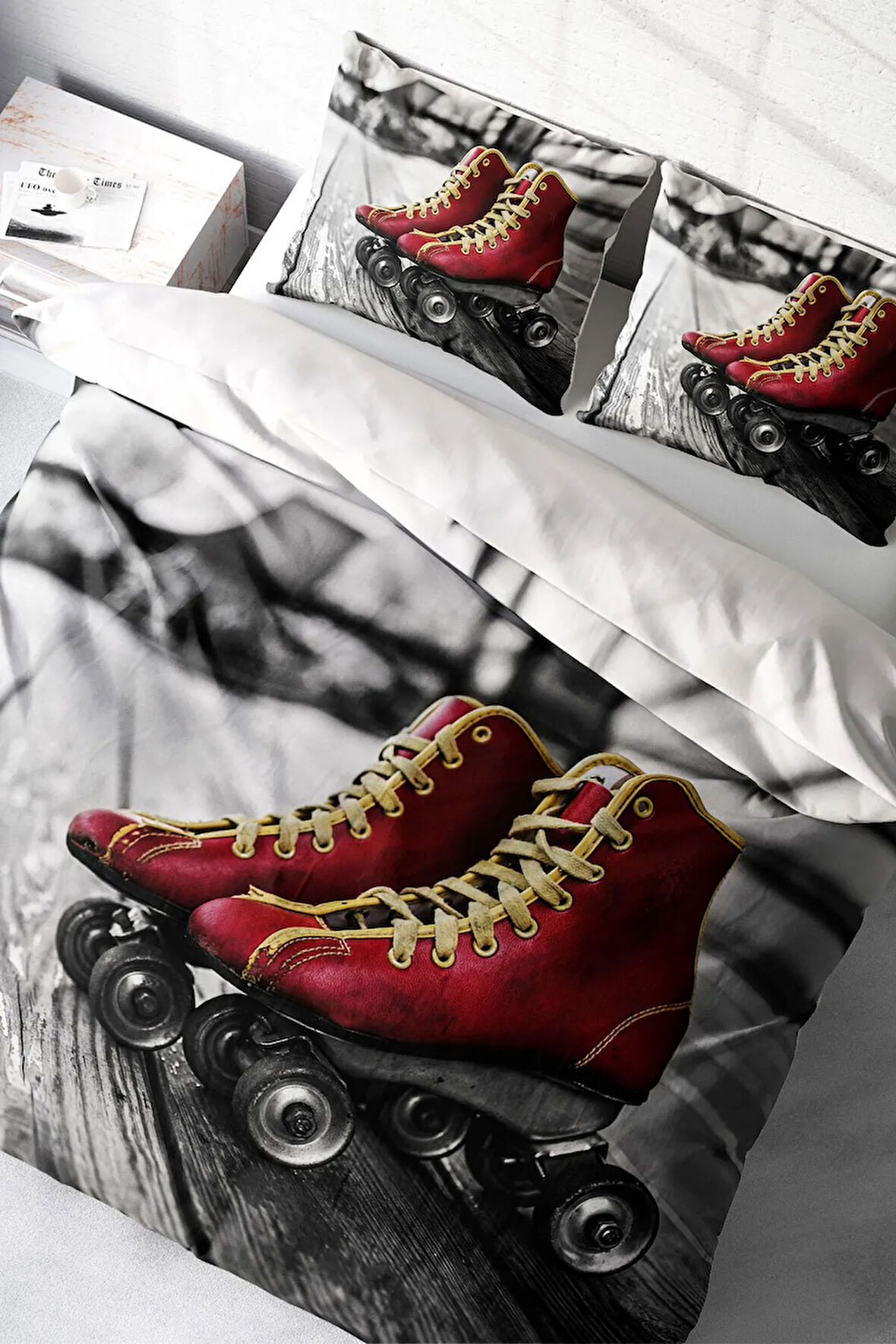 Lastikli Çarşaflı %100 Pamuk Saten Çift Kişilik Nevresim Takımı Skate