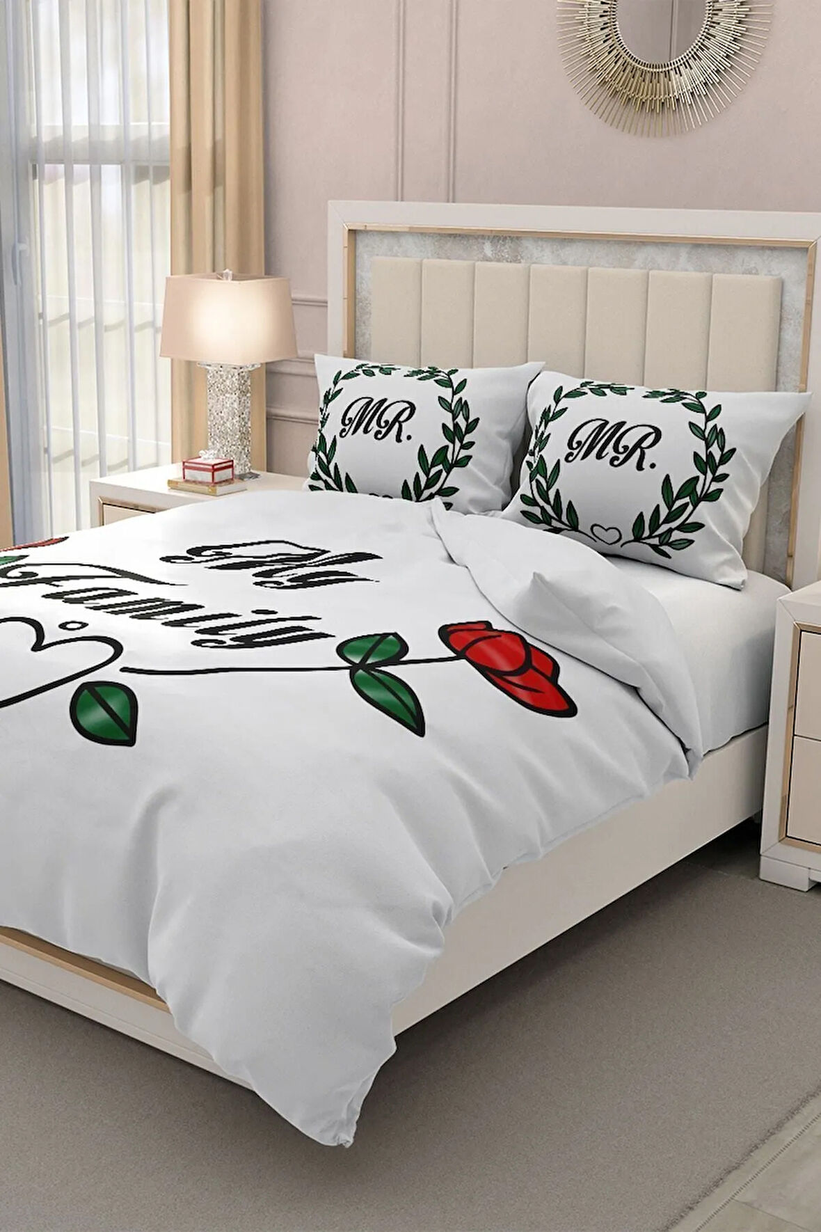 Çift Kişilik ( Lastikli Çarşaflı ) %100 Pamuk Saten Nevresim Takımı We Are Family