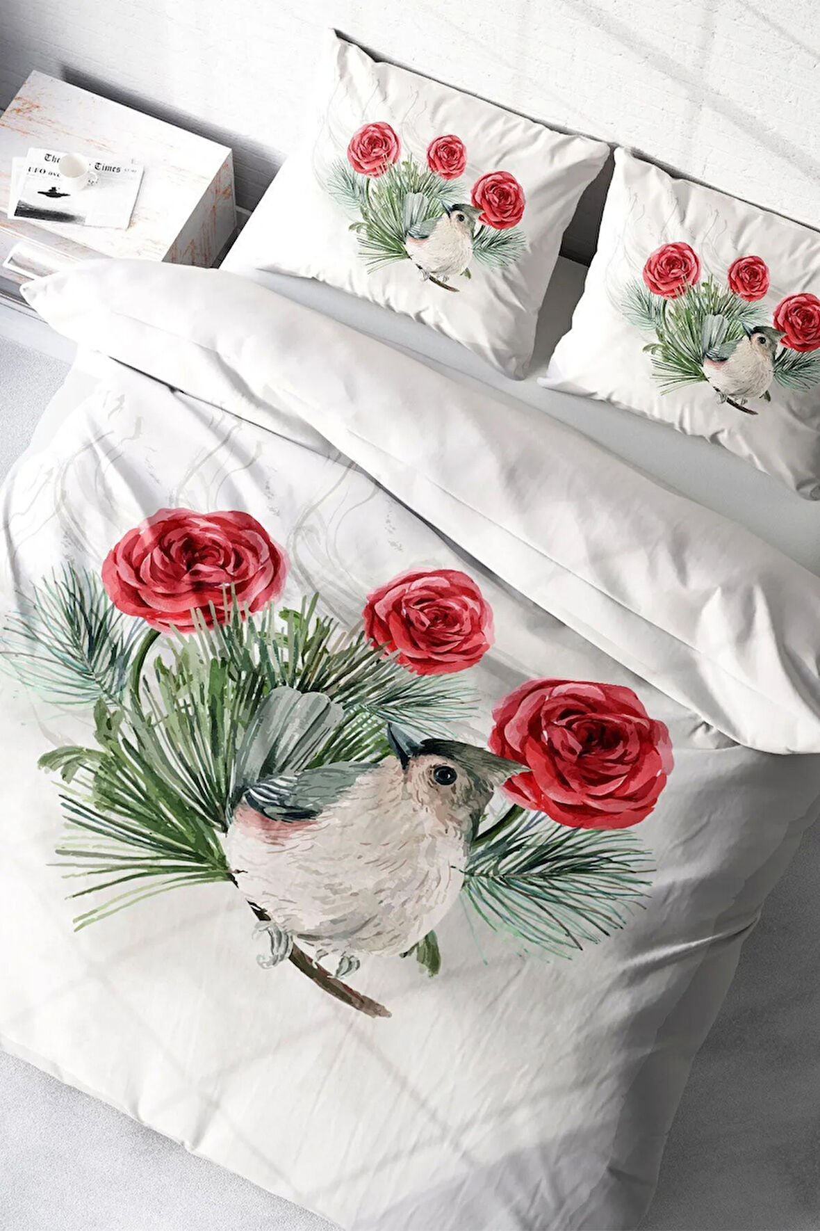 Lastikli Çarşaflı %100 Pamuk Saten Çift Kişilik Nevresim Takımı Big Birdy