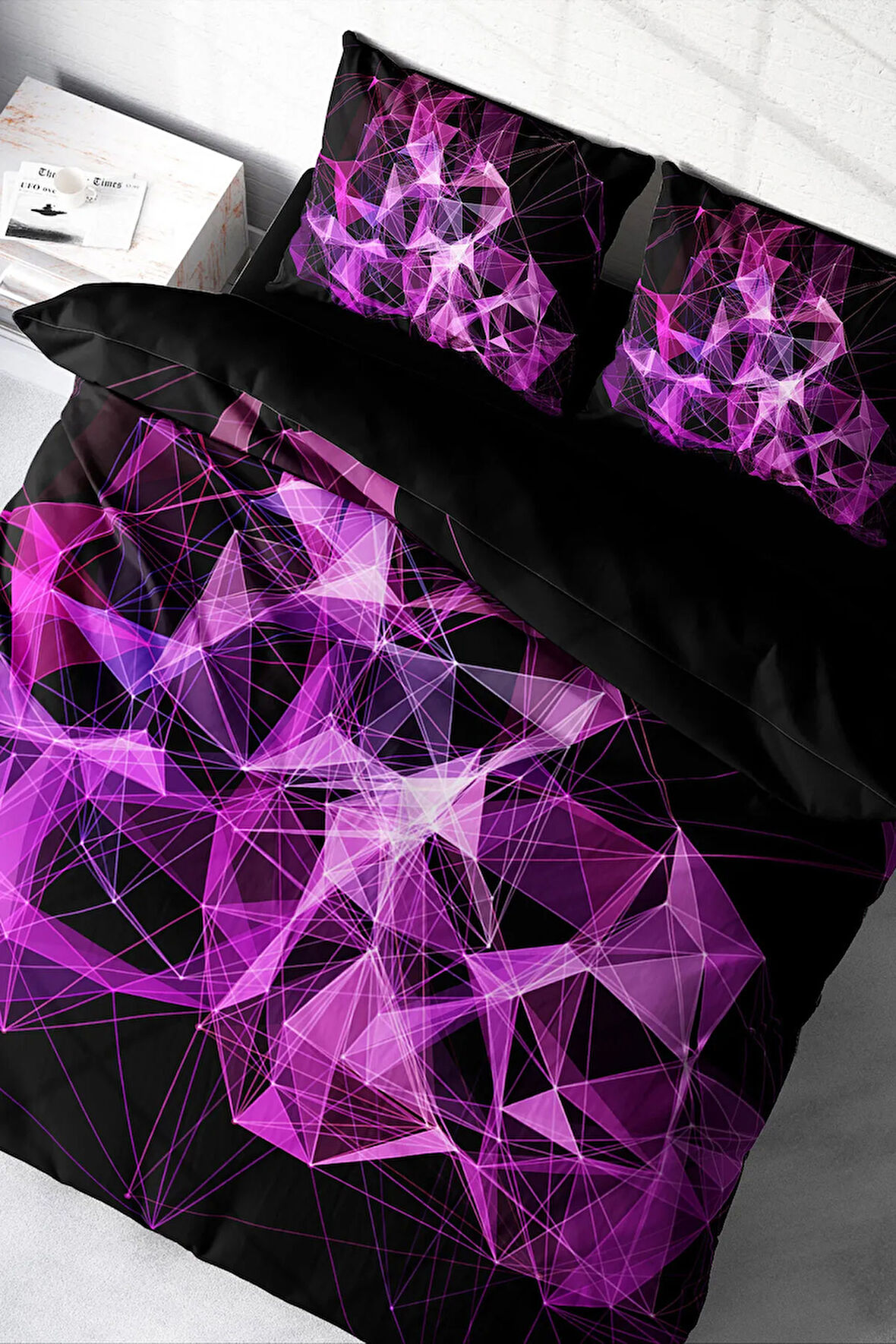 Lastikli Çarşaflı %100 Pamuk Saten Çift Kişilik Nevresim Takımı Purple Diamonds