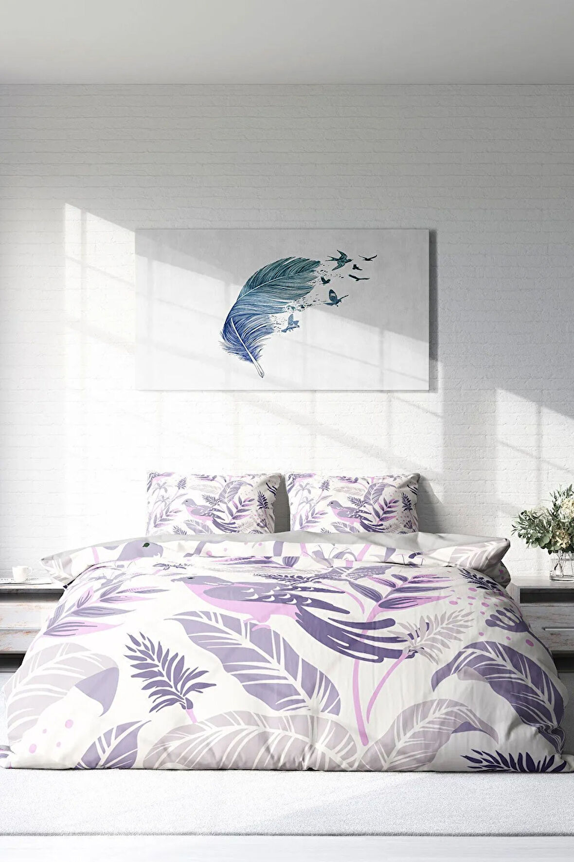 Çift Kişilik ( Lastikli Çarşaflı ) %100 Pamuk Saten Nevresim Takımı GrayPink