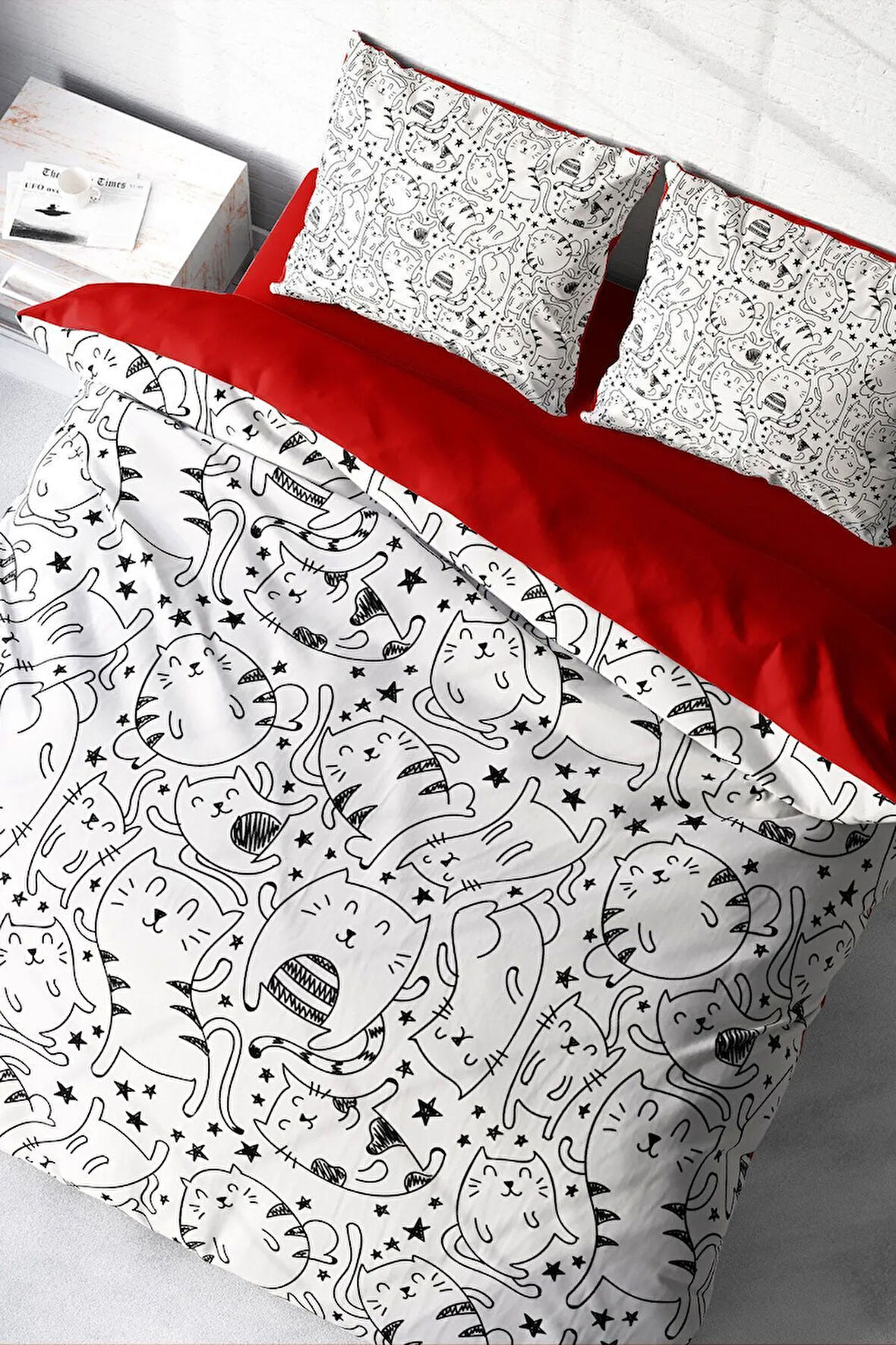 Lastikli Çarşaflı %100 Pamuk Saten Çift Kişilik Nevresim Takımı Catsy