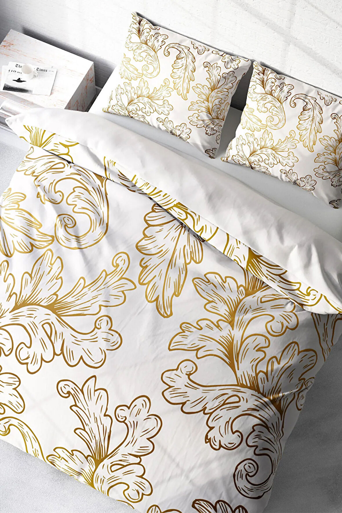 Lastikli Çarşaflı %100 Pamuk Saten Çift Kişilik Nevresim Takımı Osmanlı VII