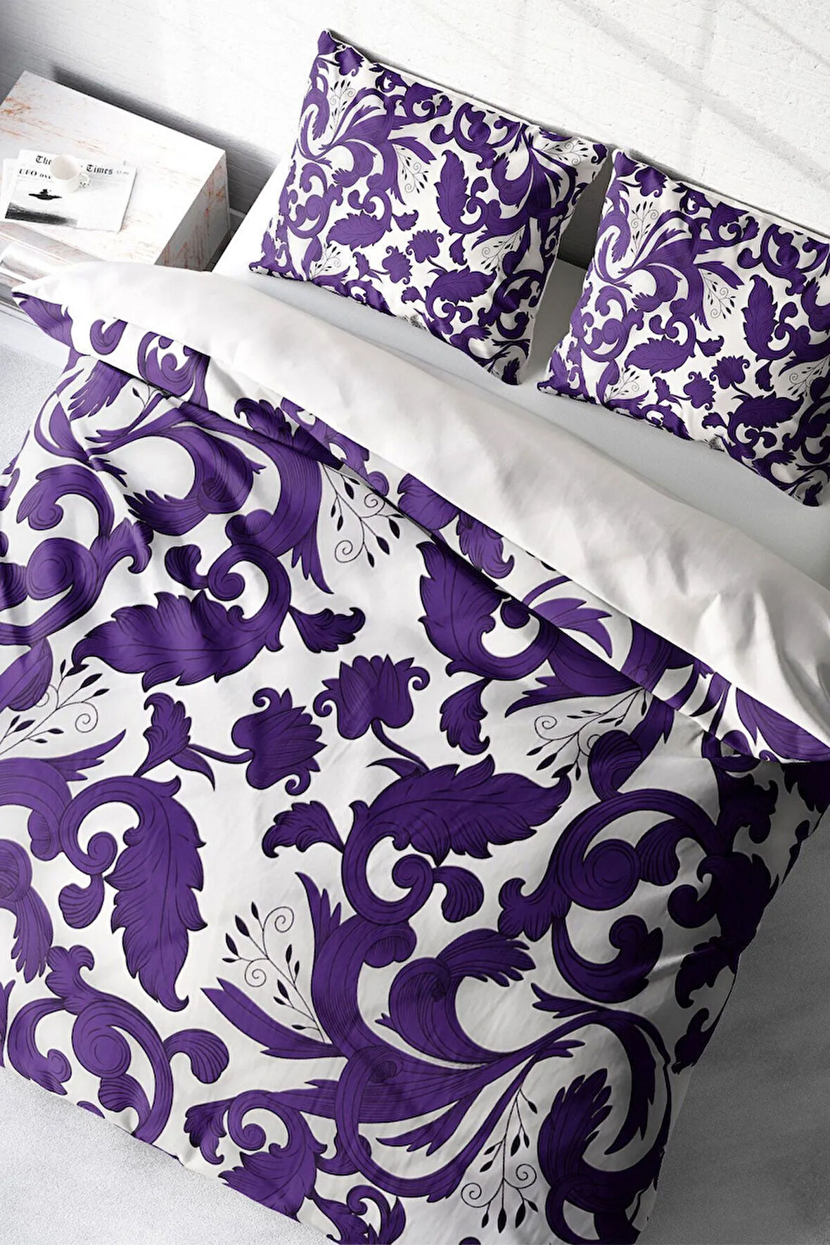 Lastikli Çarşaflı %100 Pamuk Saten Çift Kişilik Nevresim Takımı Osmanlı Motifleri II