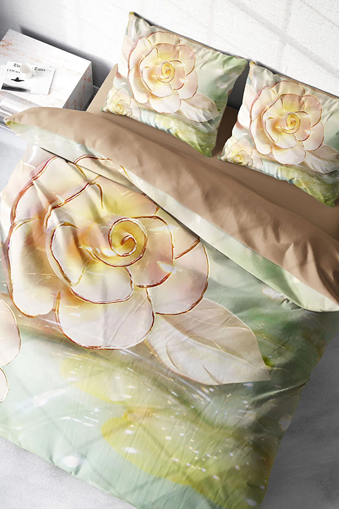 Lastikli Çarşaflı %100 Pamuk Saten Çift Kişilik Nevresim Takımı Silvery