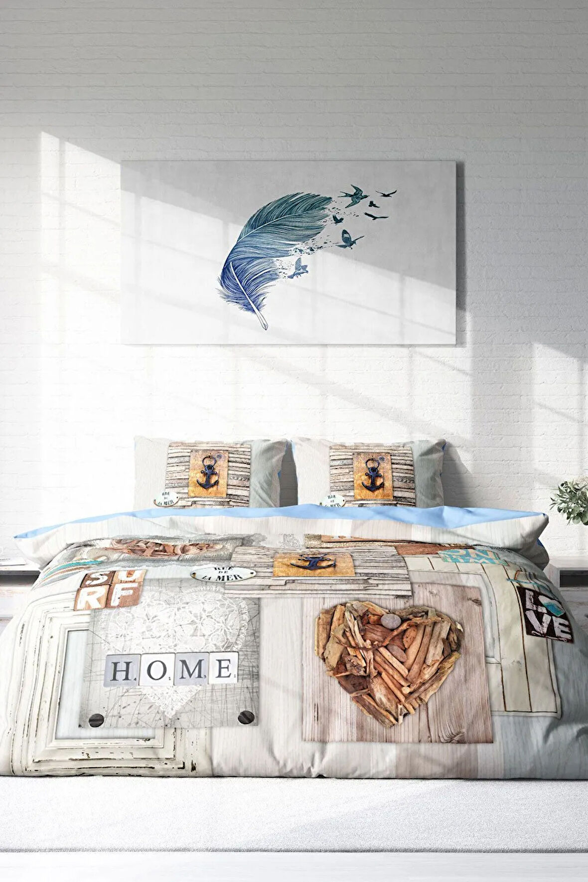 Çift Kişilik ( Lastikli Çarşaflı ) %100 Pamuk Saten Nevresim Takımı La Mer