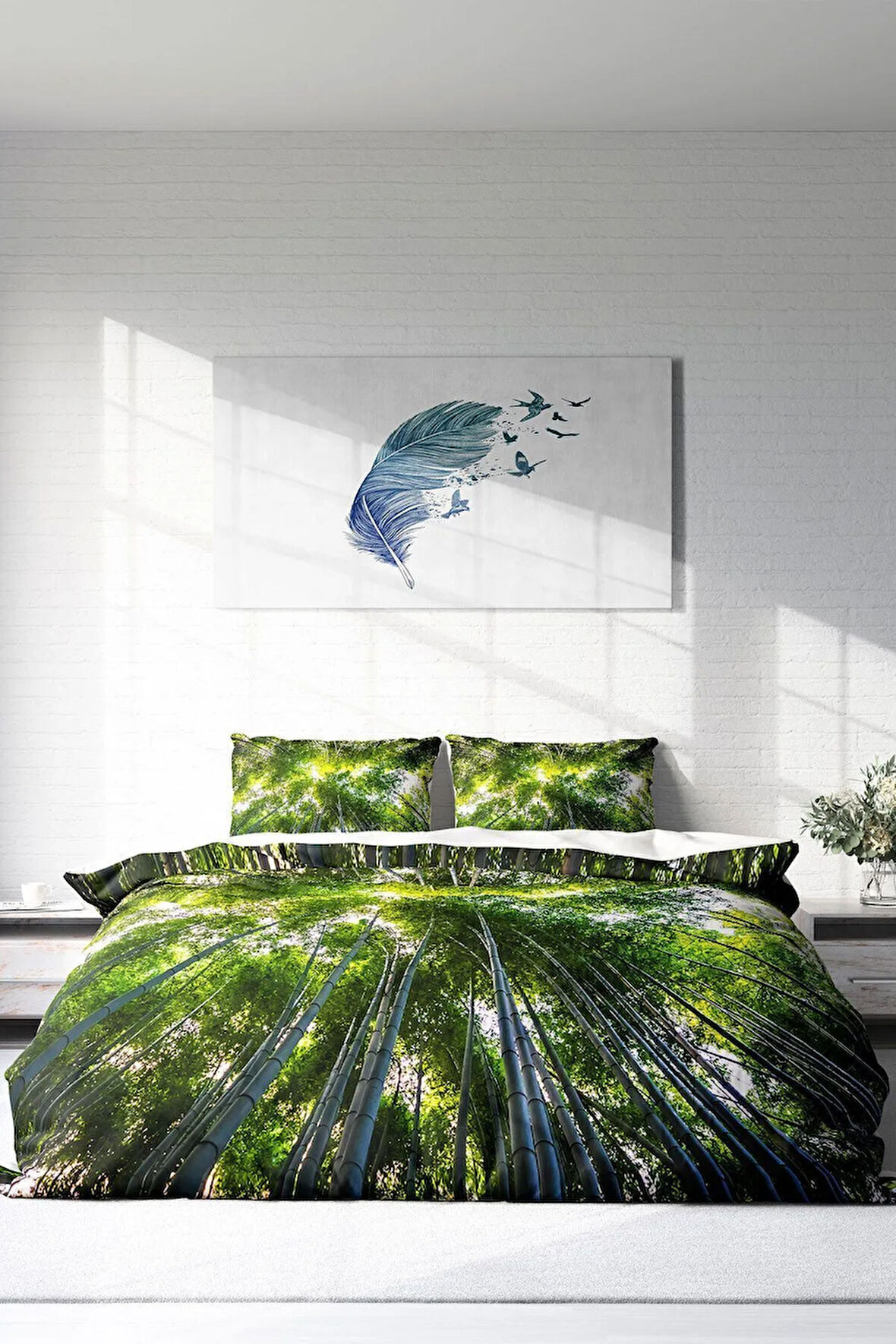 Çift Kişilik ( Lastikli Çarşaflı ) %100 Pamuk Saten Nevresim Takımı Forest 1