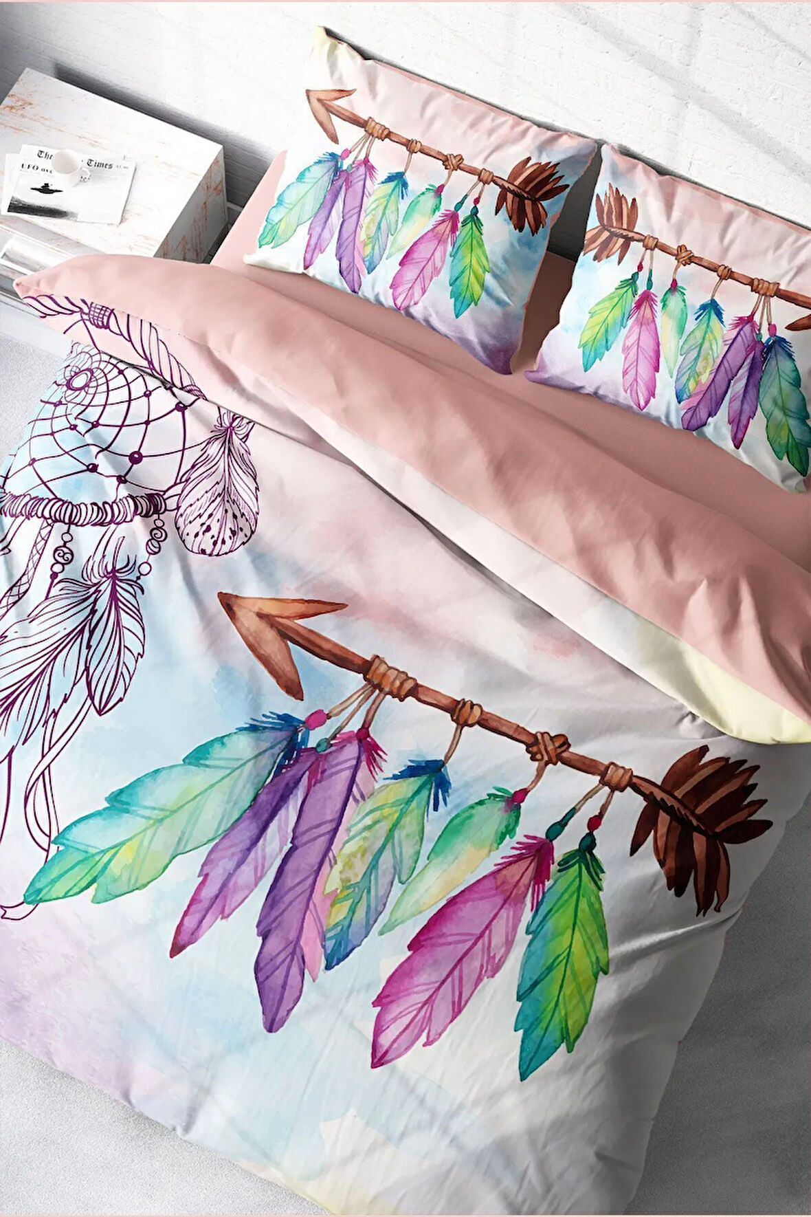 Lastikli Çarşaflı %100 Pamuk Saten Çift Kişilik Nevresim Takımı Sleep