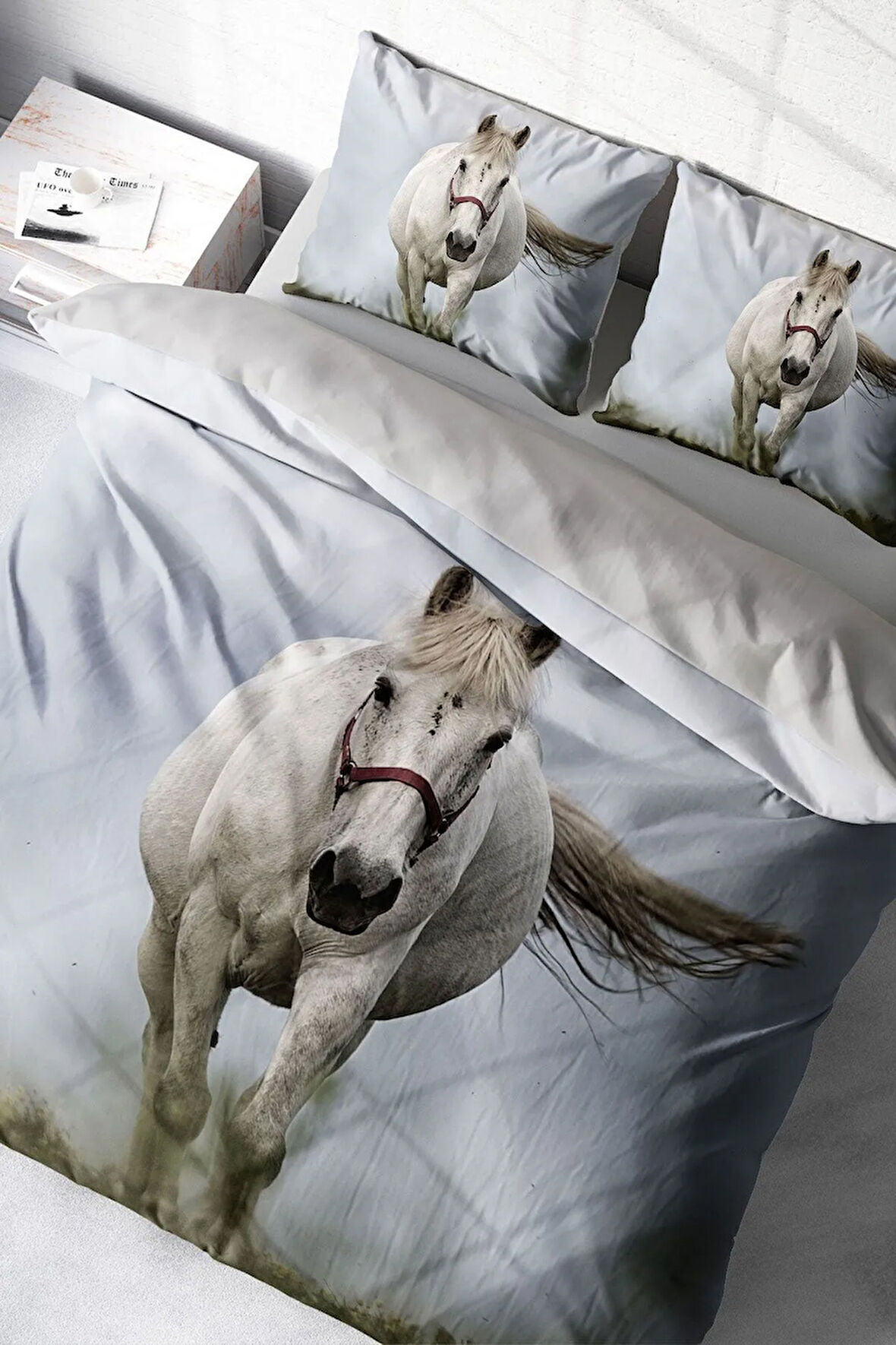Lastikli Çarşaflı %100 Pamuk Saten Çift Kişilik Nevresim Takımı Rebel Horse