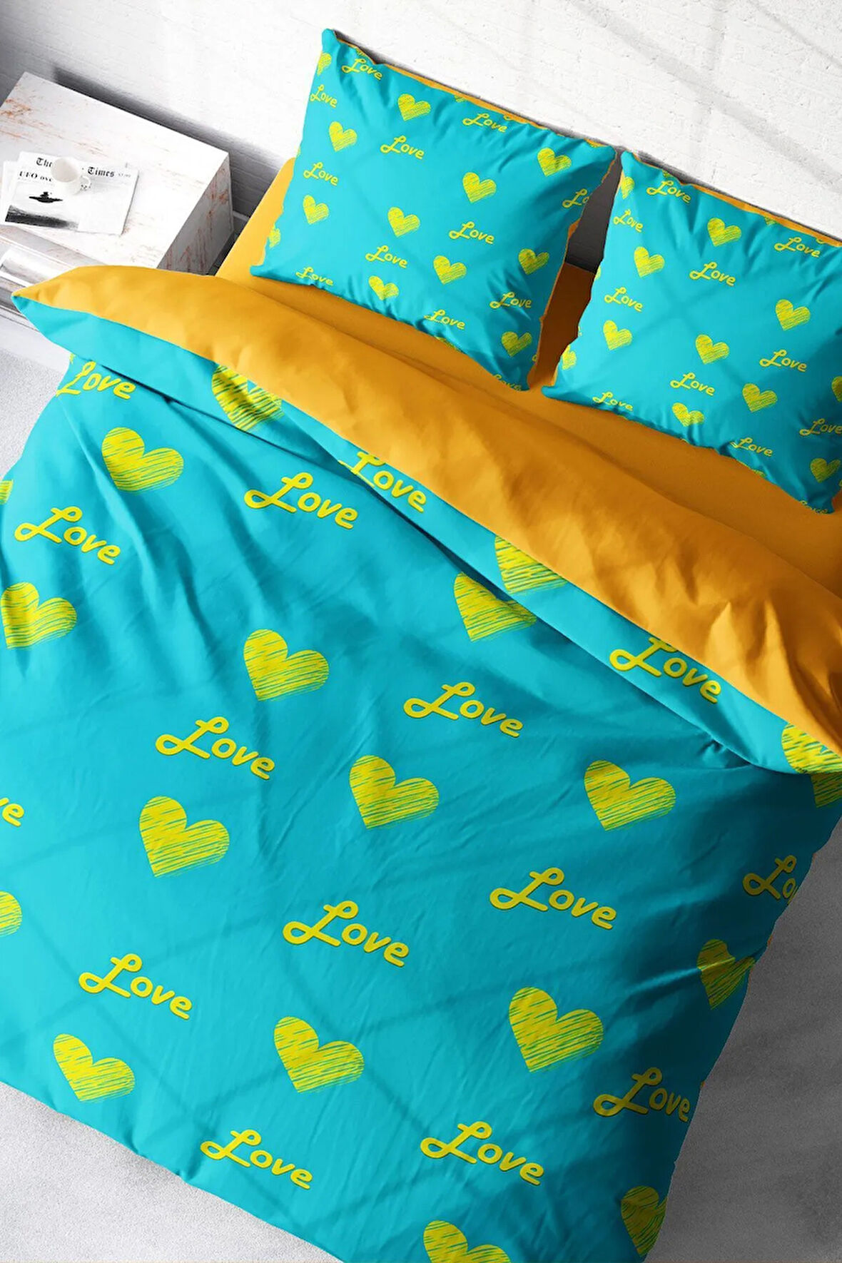 Lastikli Çarşaflı %100 Pamuk Saten Çift Kişilik Nevresim Takımı Turkuaz