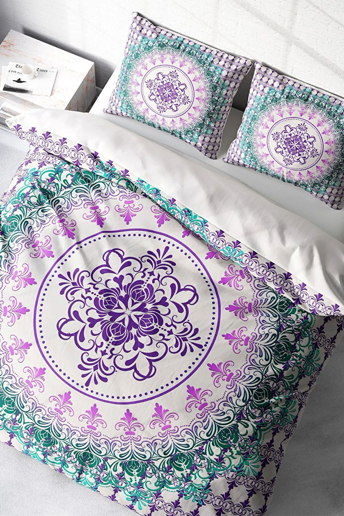 Lastikli Çarşaflı %100 Pamuk Saten Çift Kişilik Nevresim Takımı Focus