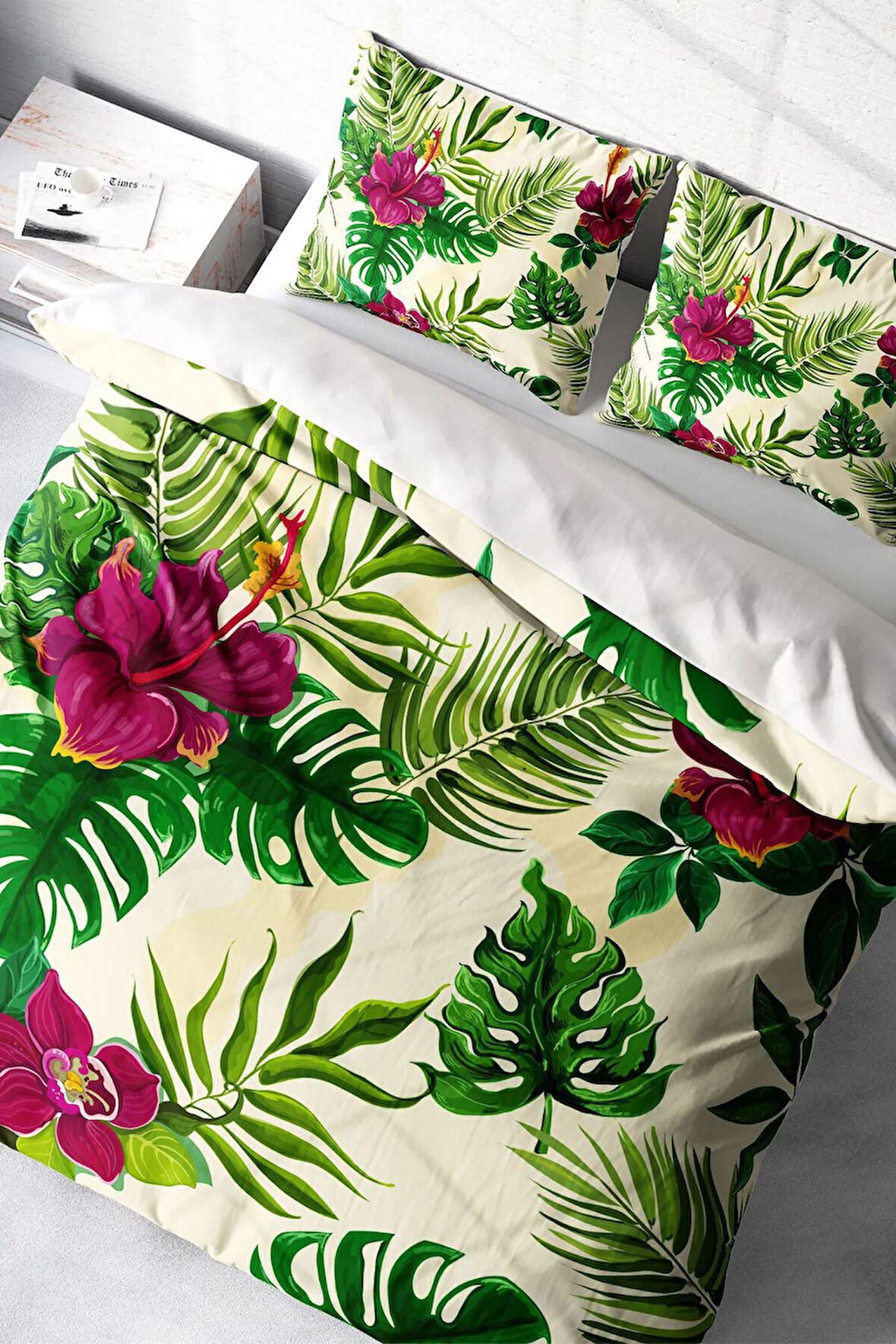 Lastikli Çarşaflı %100 Pamuk Saten Çift Kişilik Nevresim Takımı Peace Of The Green