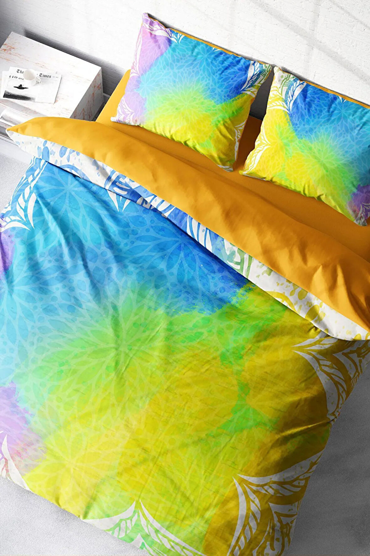 Lastikli Çarşaflı %100 Pamuk Saten Çift Kişilik Nevresim Takımı Energy Of Colors