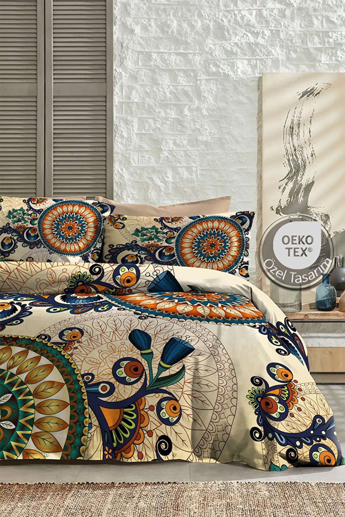 Lastikli Çarşaflı %100 Pamuk Saten Çift Kişilik Nevresim Takımı Authentic