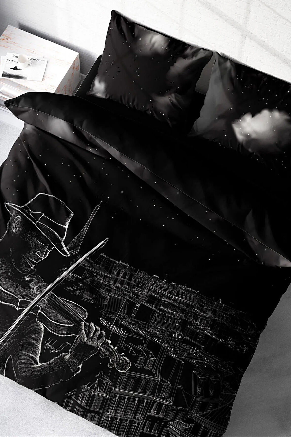 Lastikli Çarşaflı %100 Pamuk Saten Çift Kişilik Nevresim Takımı Night City