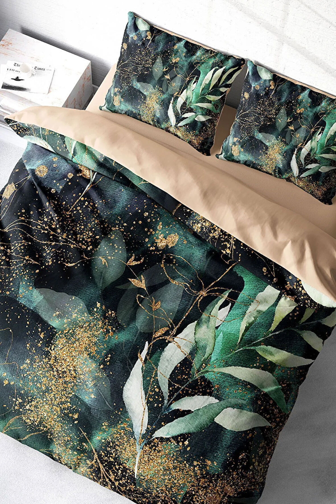 Lastikli Çarşaflı %100 Pamuk Saten Çift Kişilik Nevresim Takımı Cattleya Watercolor