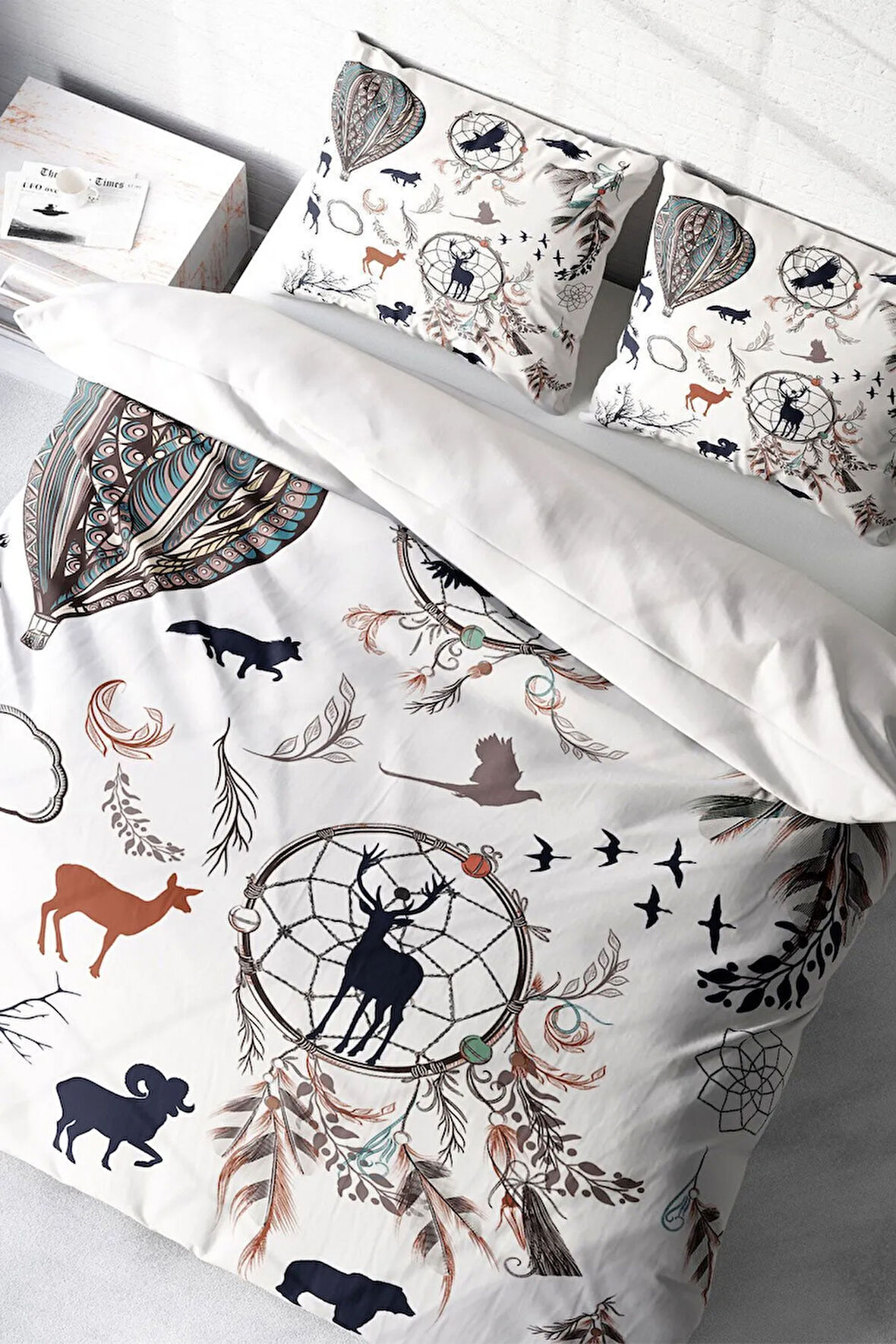 Lastikli Çarşaflı %100 Pamuk Saten Çift Kişilik Nevresim Takımı Calmness