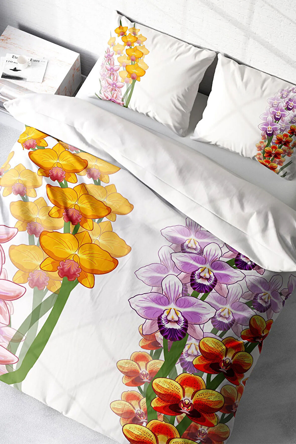 Lastikli Çarşaflı %100 Pamuk Saten Çift Kişilik Nevresim Takımı Orchid