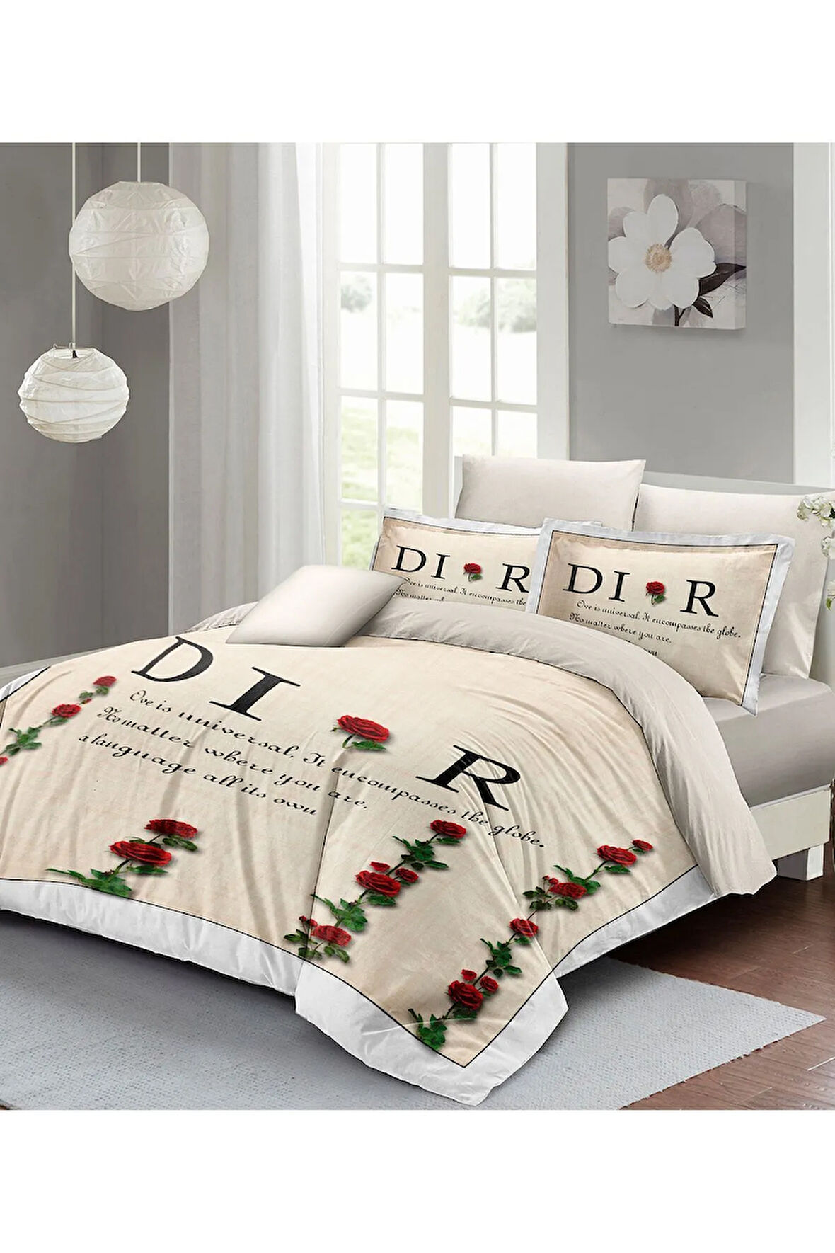 Nevresim Takımı %100 Doğal Pamuk Çift Kişilik 3d Digital Poetry Roses